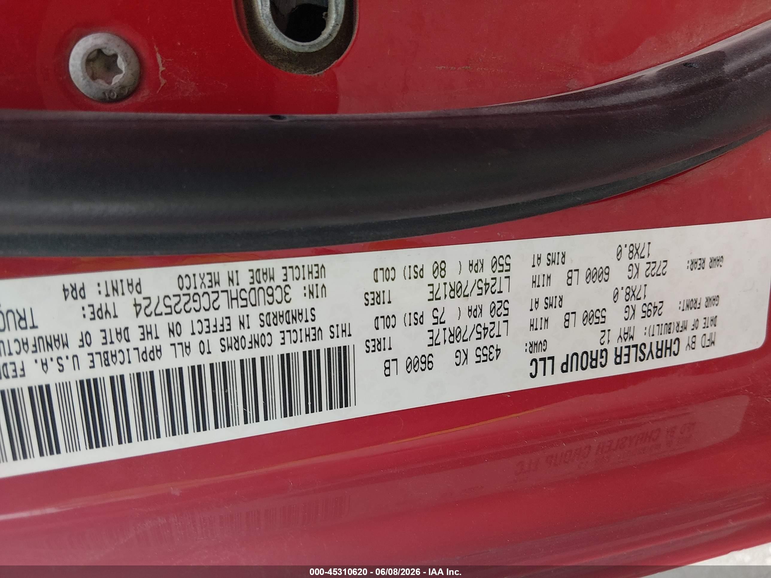 2012 Ram 2500 St Red vin: 3C6UD5HL2CG225724