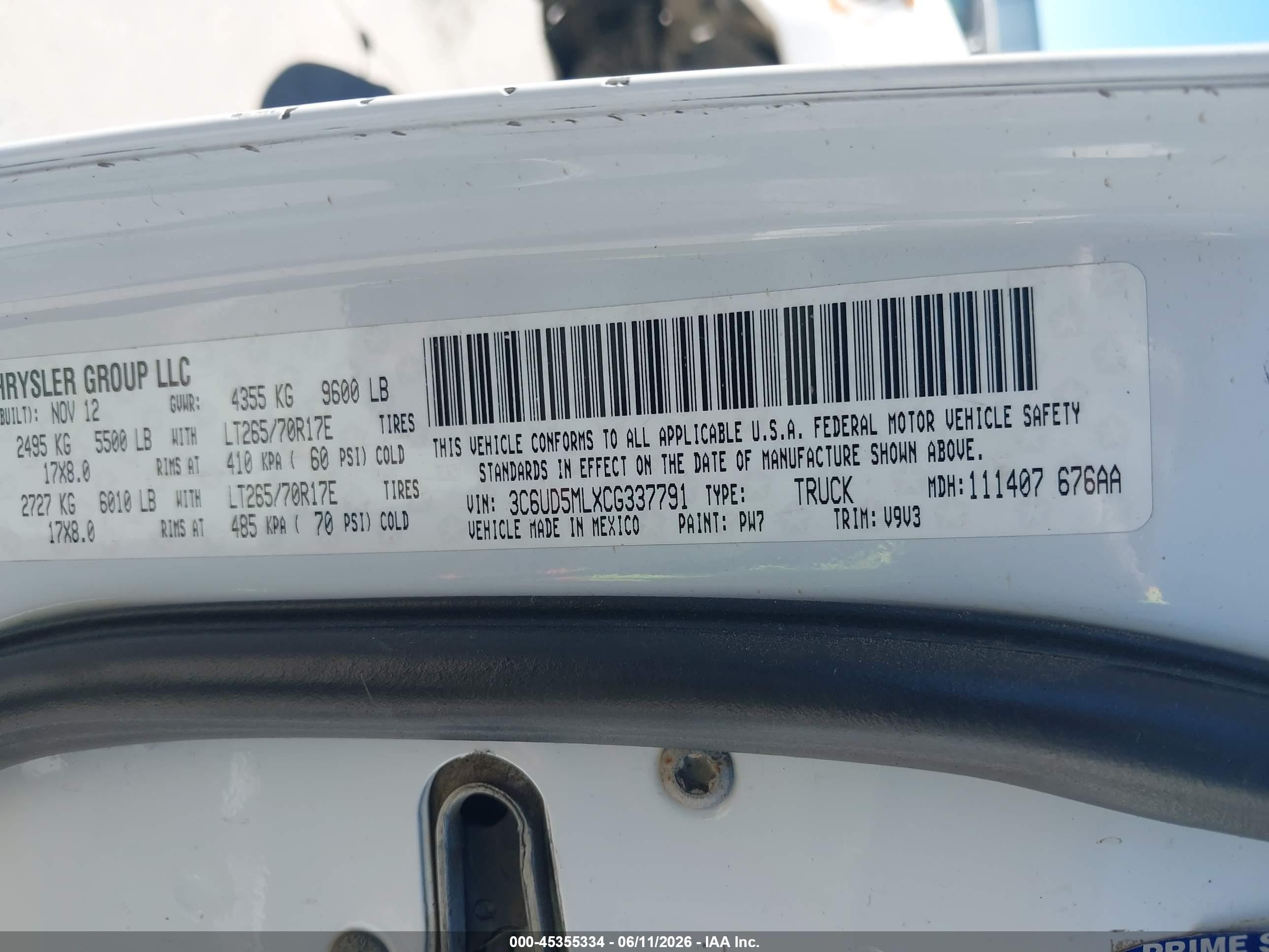 2012 Ram 2500 Slt White vin: 3C6UD5MLXCG337791
