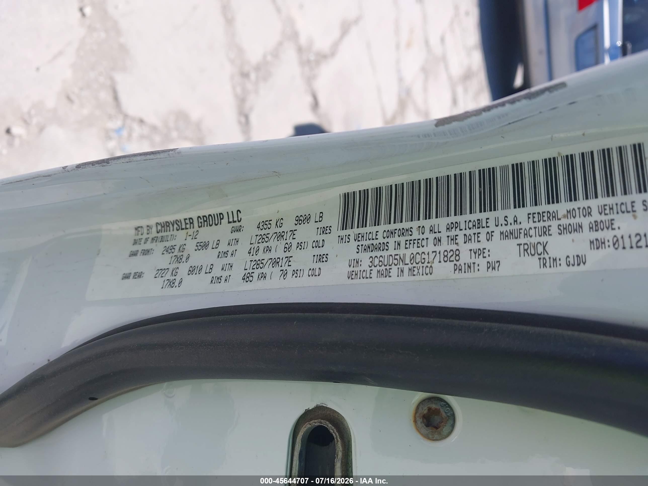 2012 Ram 2500 Laramie White vin: 3C6UD5NL0CG171828