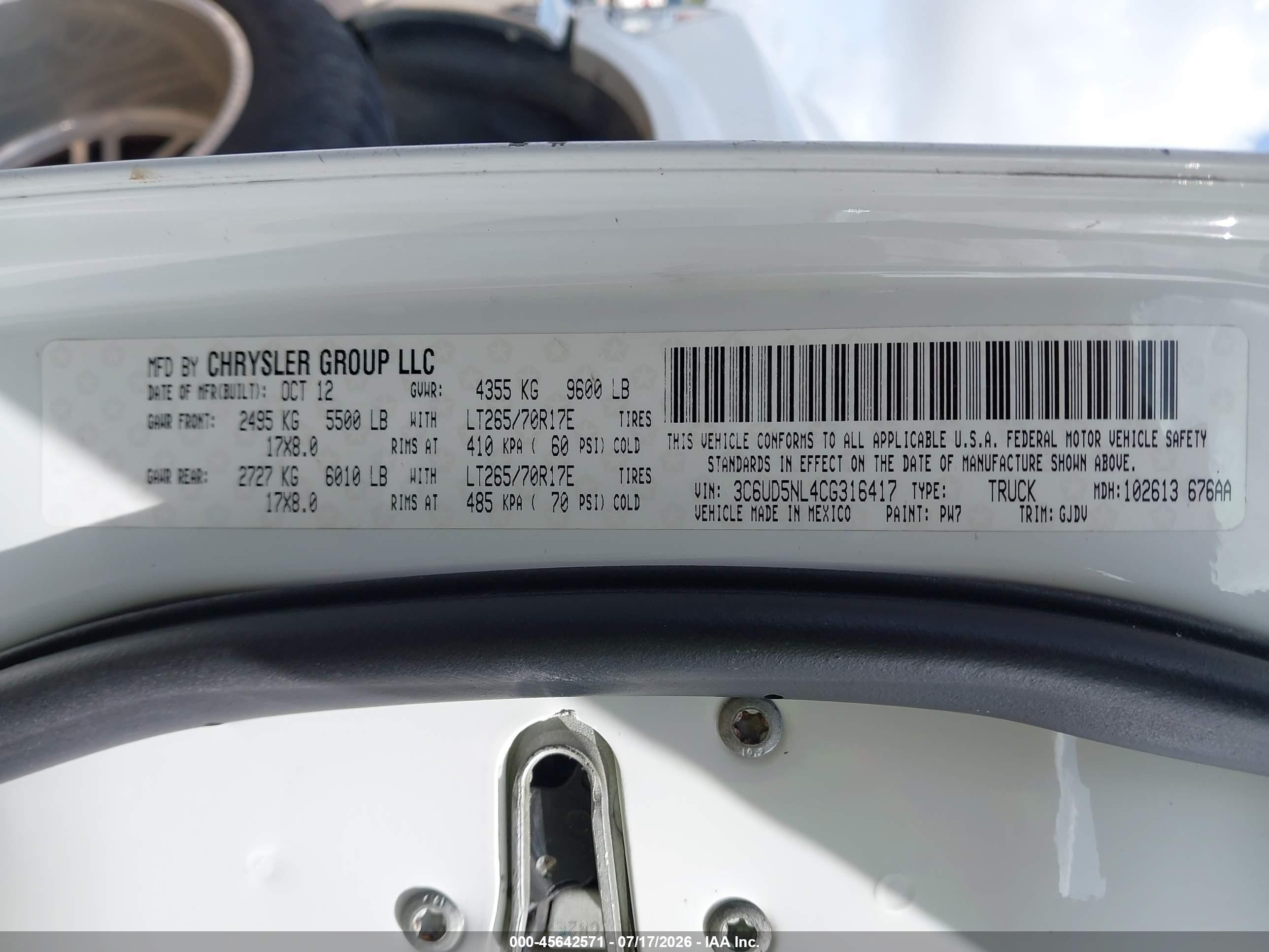 2012 Ram 2500 Laramie White vin: 3C6UD5NL4CG316417