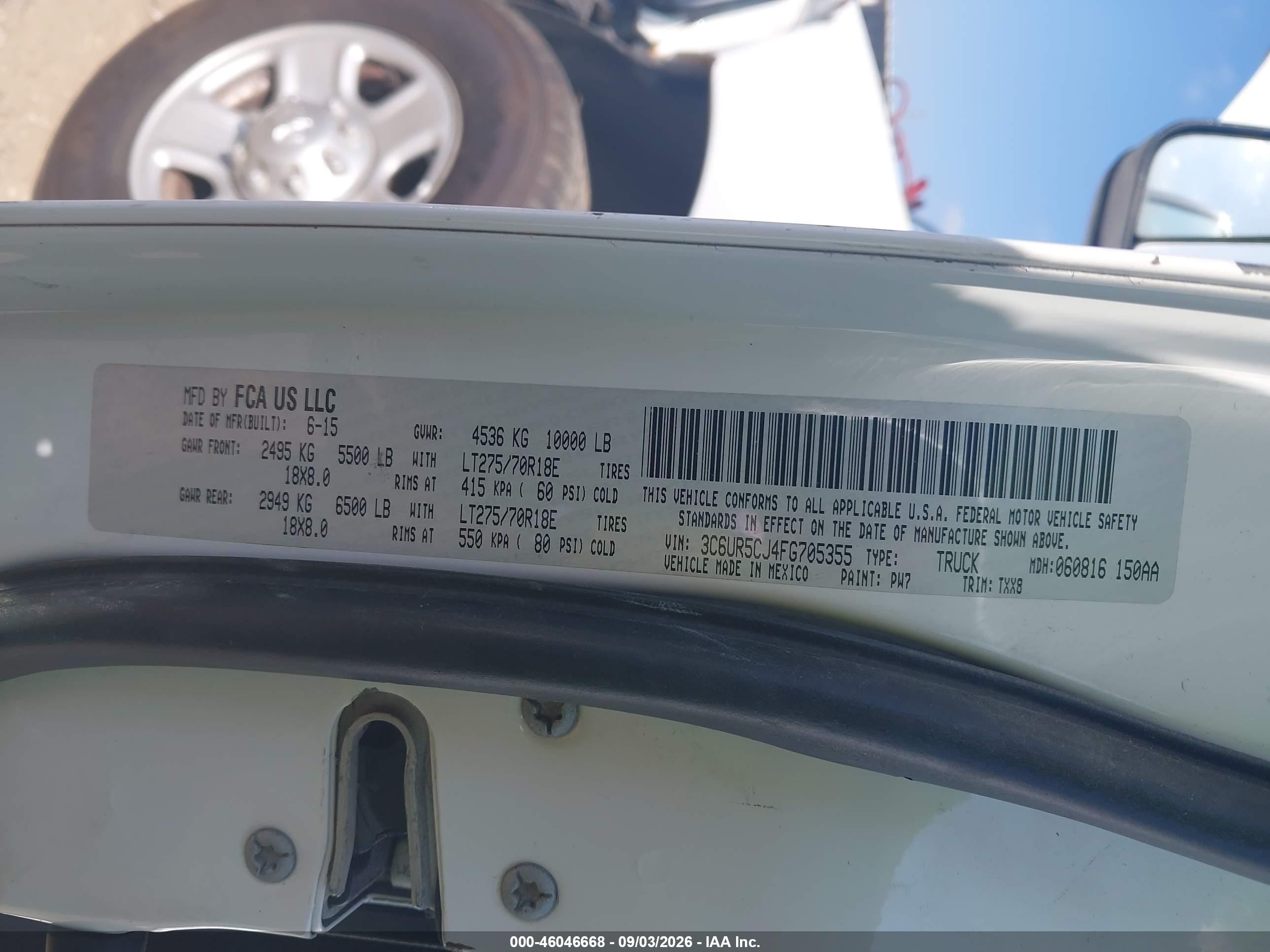 2015 Ram 2500 Tradesman White vin: 3C6UR5CJ4FG705355