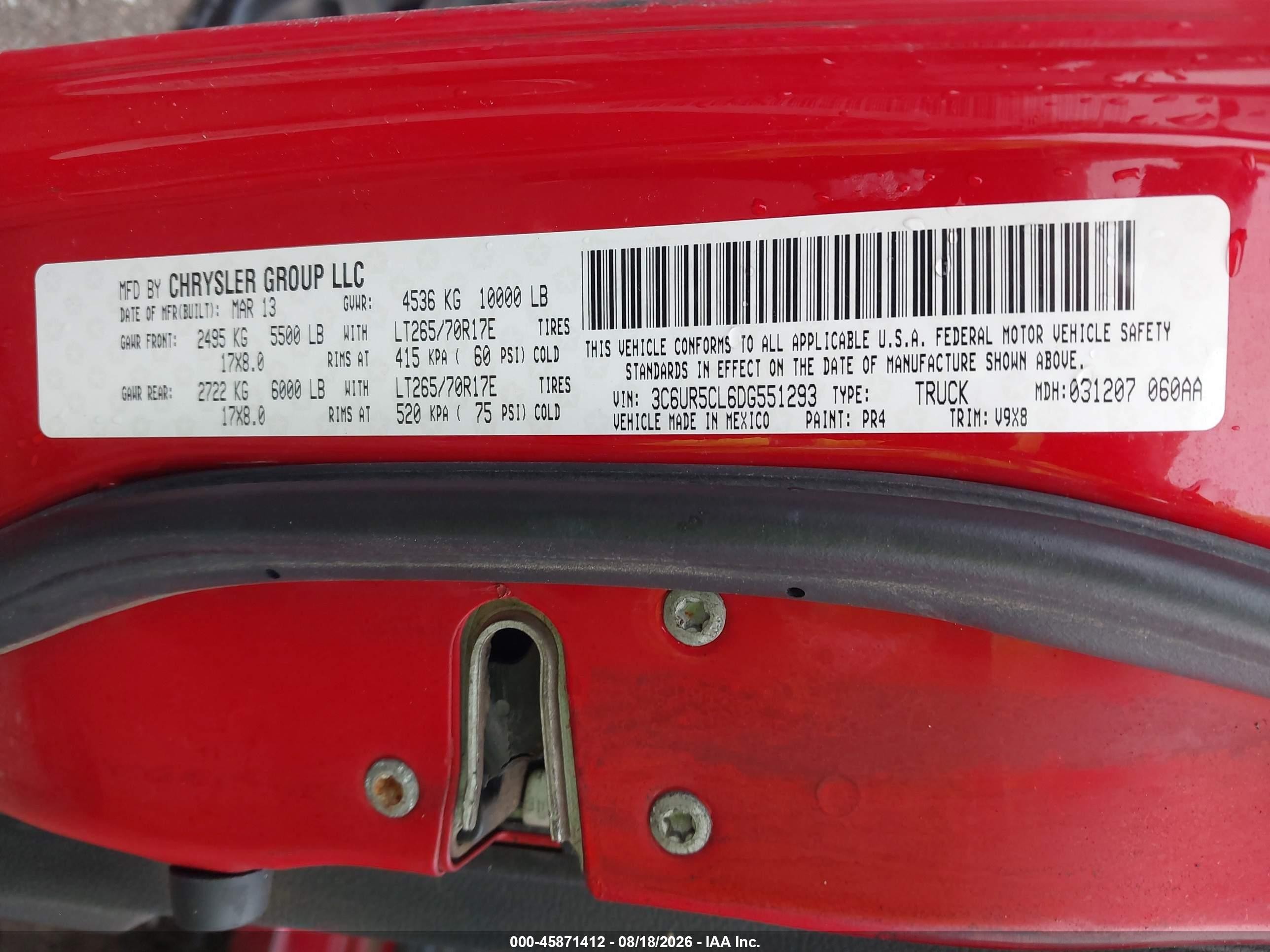2013 Ram 2500 Tradesman Red vin: 3C6UR5CL6DG551293