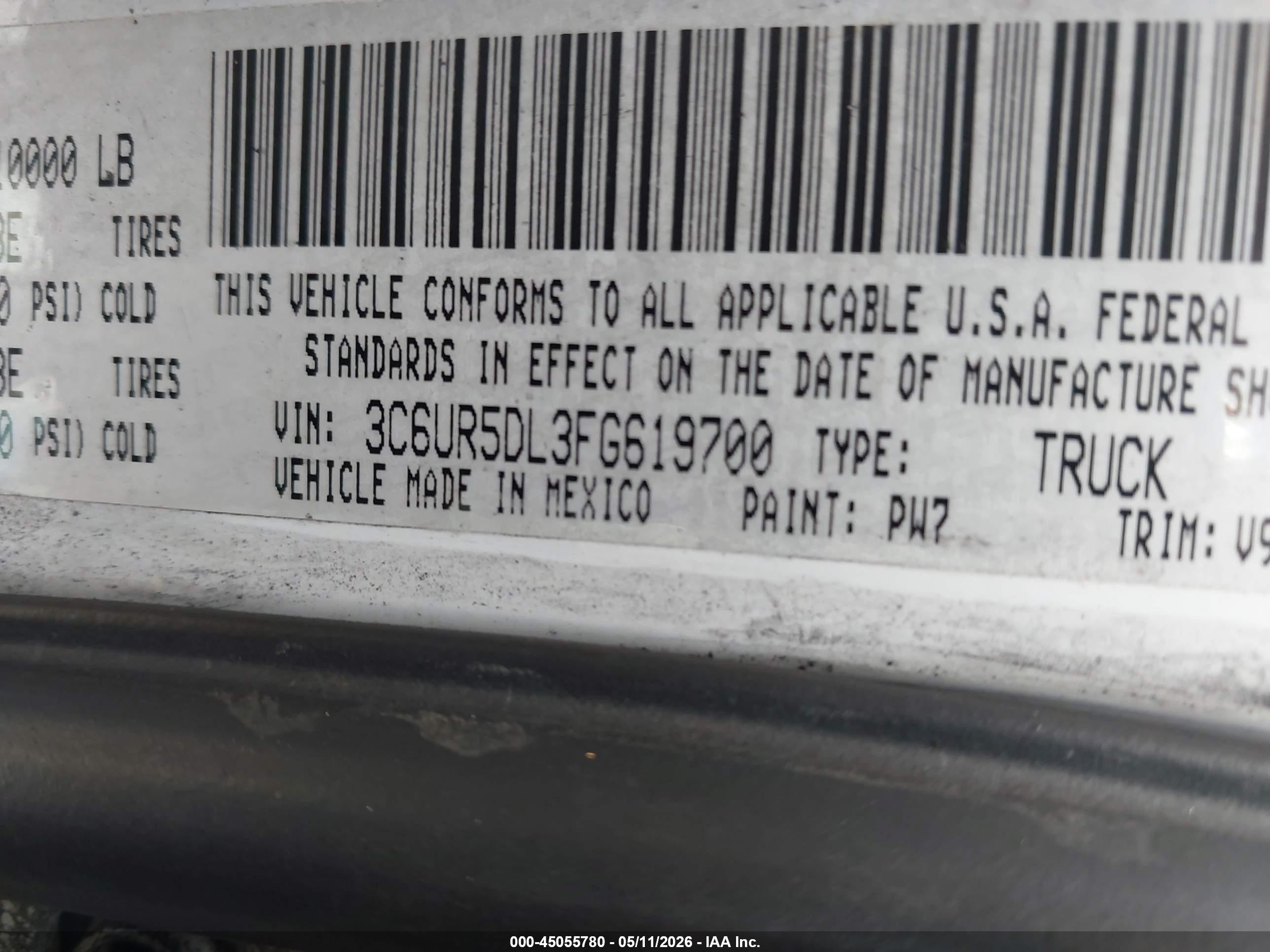 2015 Ram 2500 Slt White vin: 3C6UR5DL3FG619700