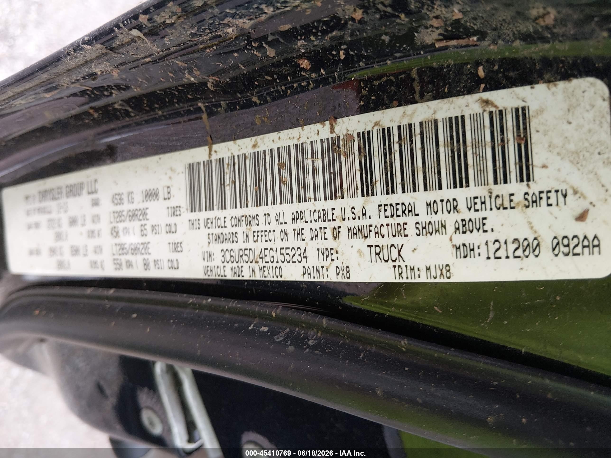 2014 Ram 2500 Big Horn Black vin: 3C6UR5DL4EG155234
