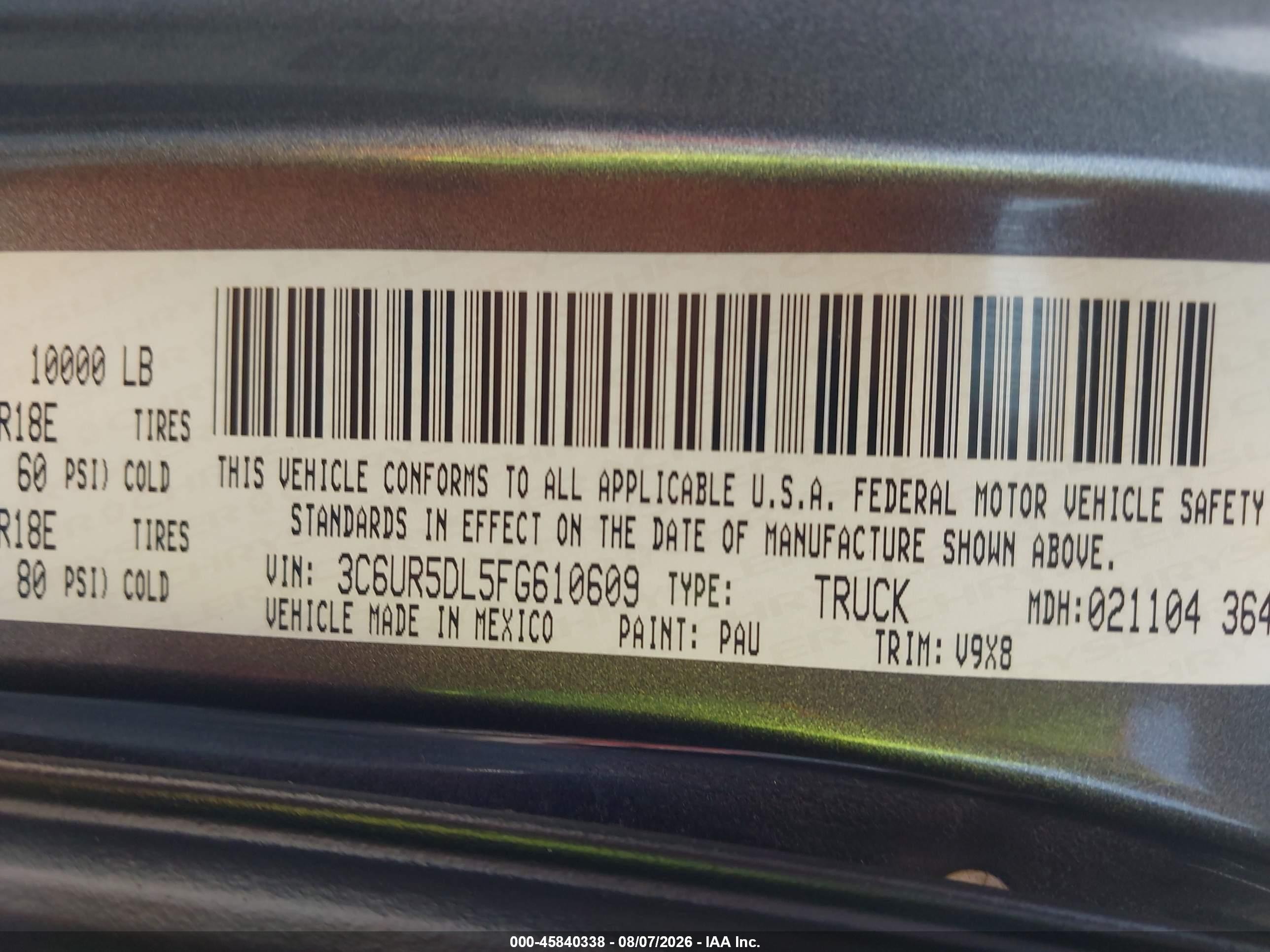 2015 Ram 2500 Slt Gray vin: 3C6UR5DL5FG610609