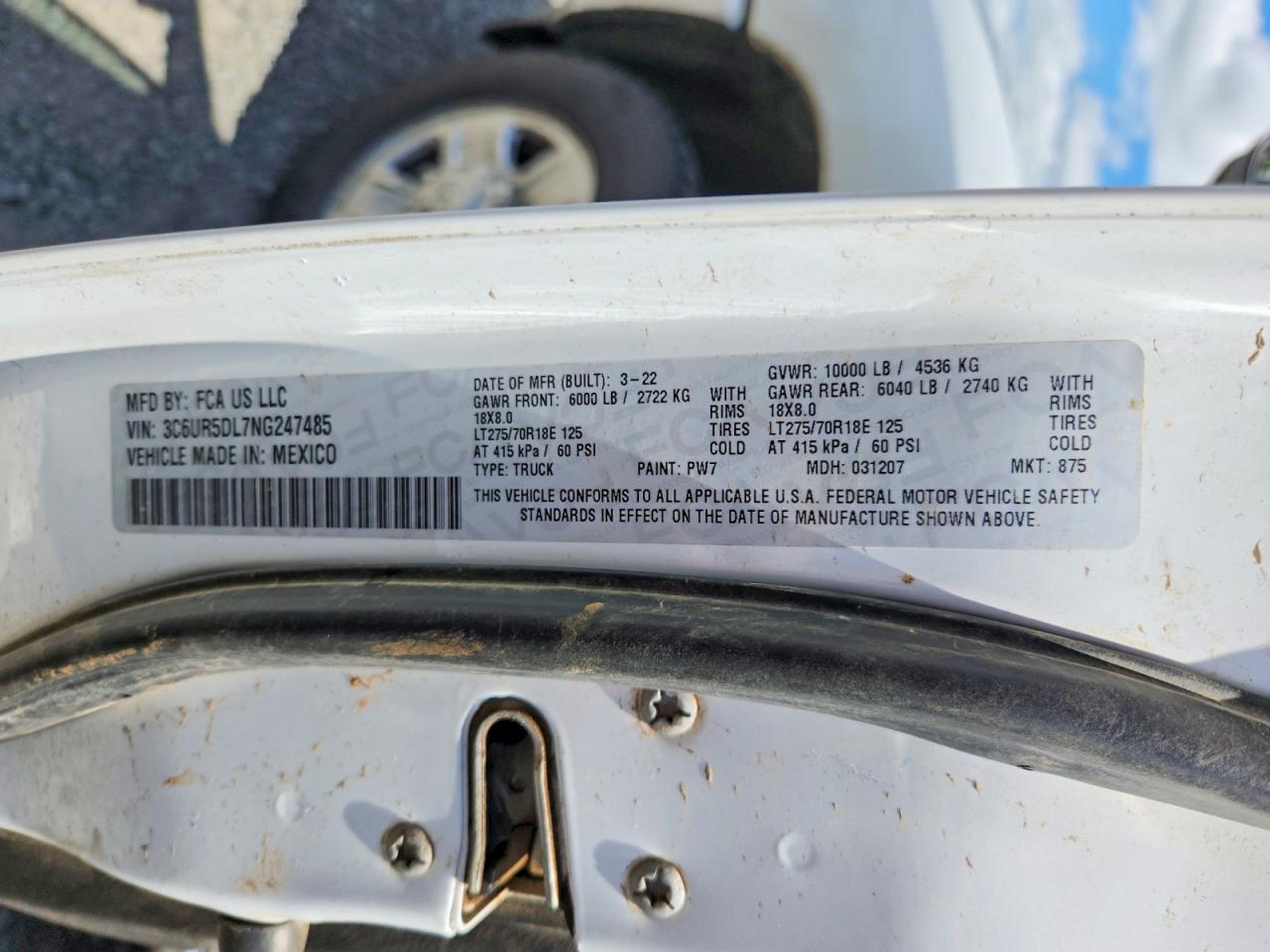 2022 Ram 2500 Big Horn White vin: 3C6UR5DL7NG247485