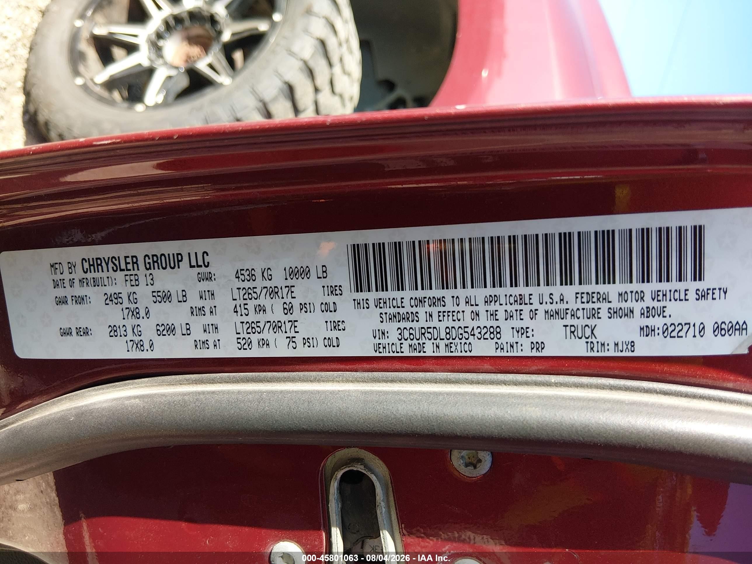 2013 Ram 2500 Slt Красный vin: 3C6UR5DL8DG543288