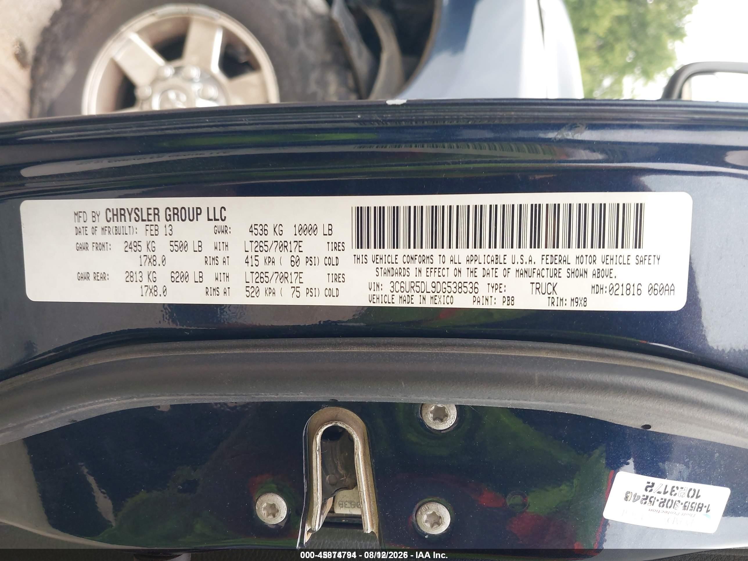 2013 Ram 2500 Big Horn Dark Blue vin: 3C6UR5DL9DG538536