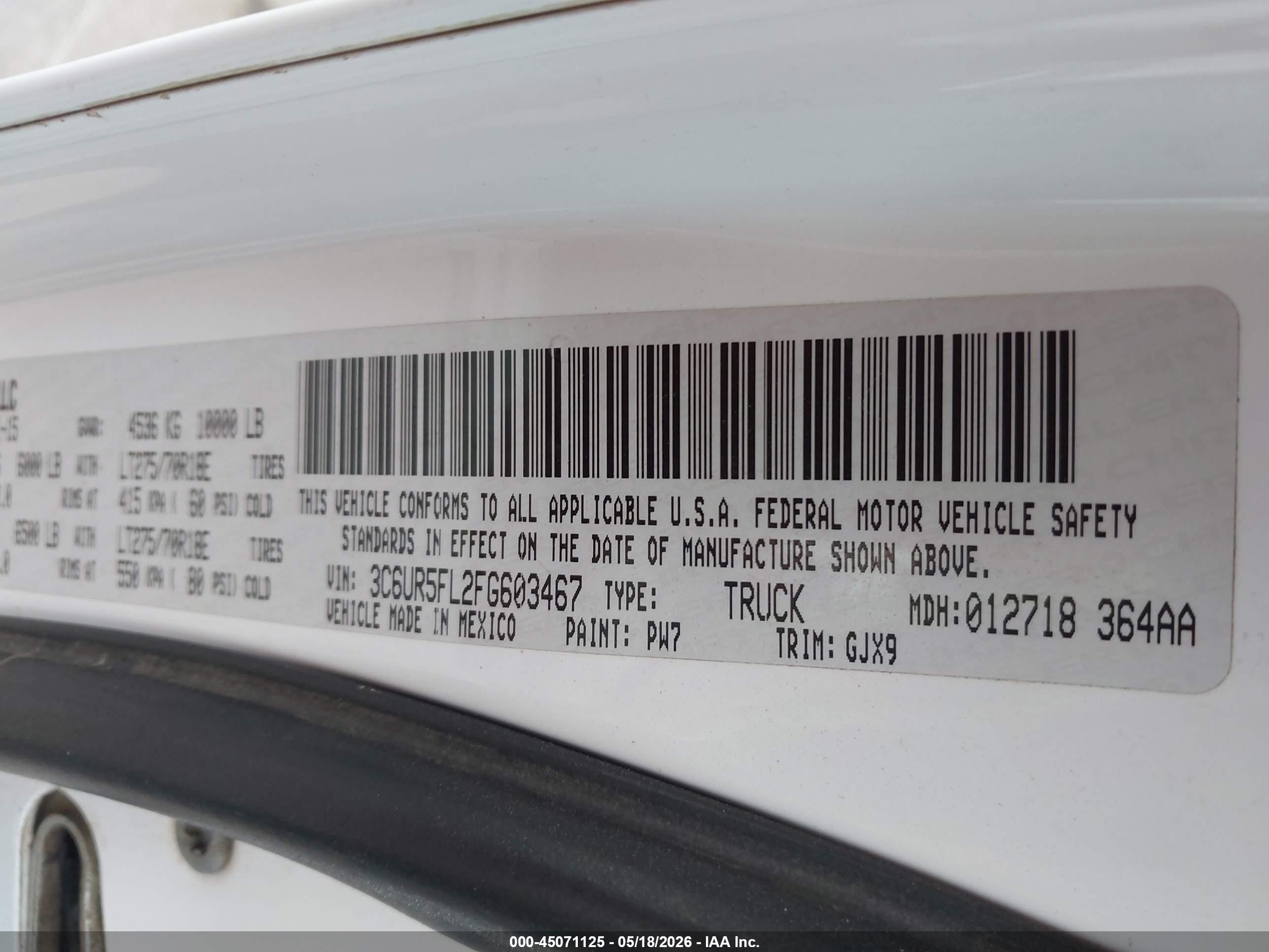 2015 Ram 2500 Laramie White vin: 3C6UR5FL2FG603467