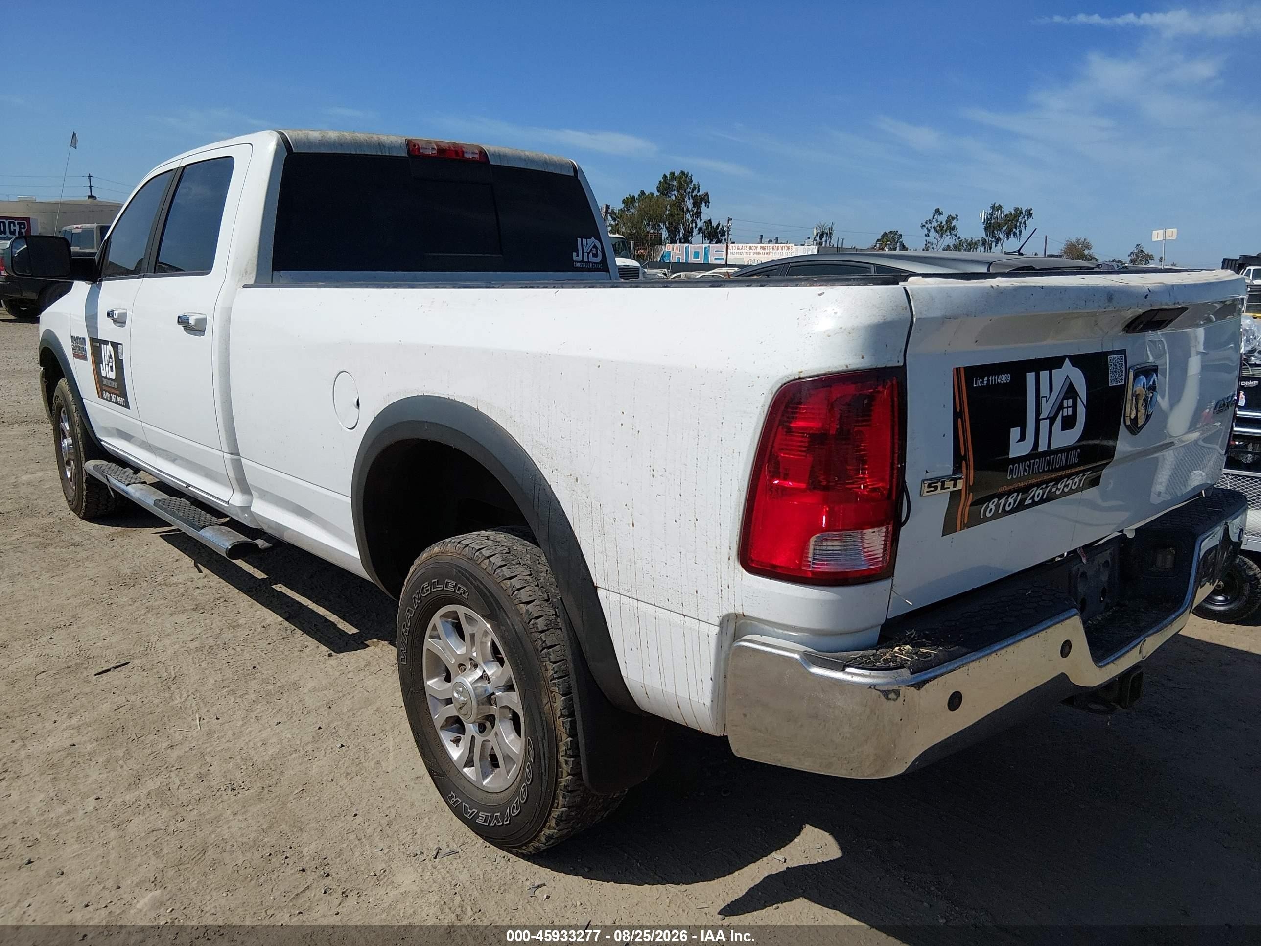 2013 Ram 2500 Slt White vin: 3C6UR5JL6DG538059