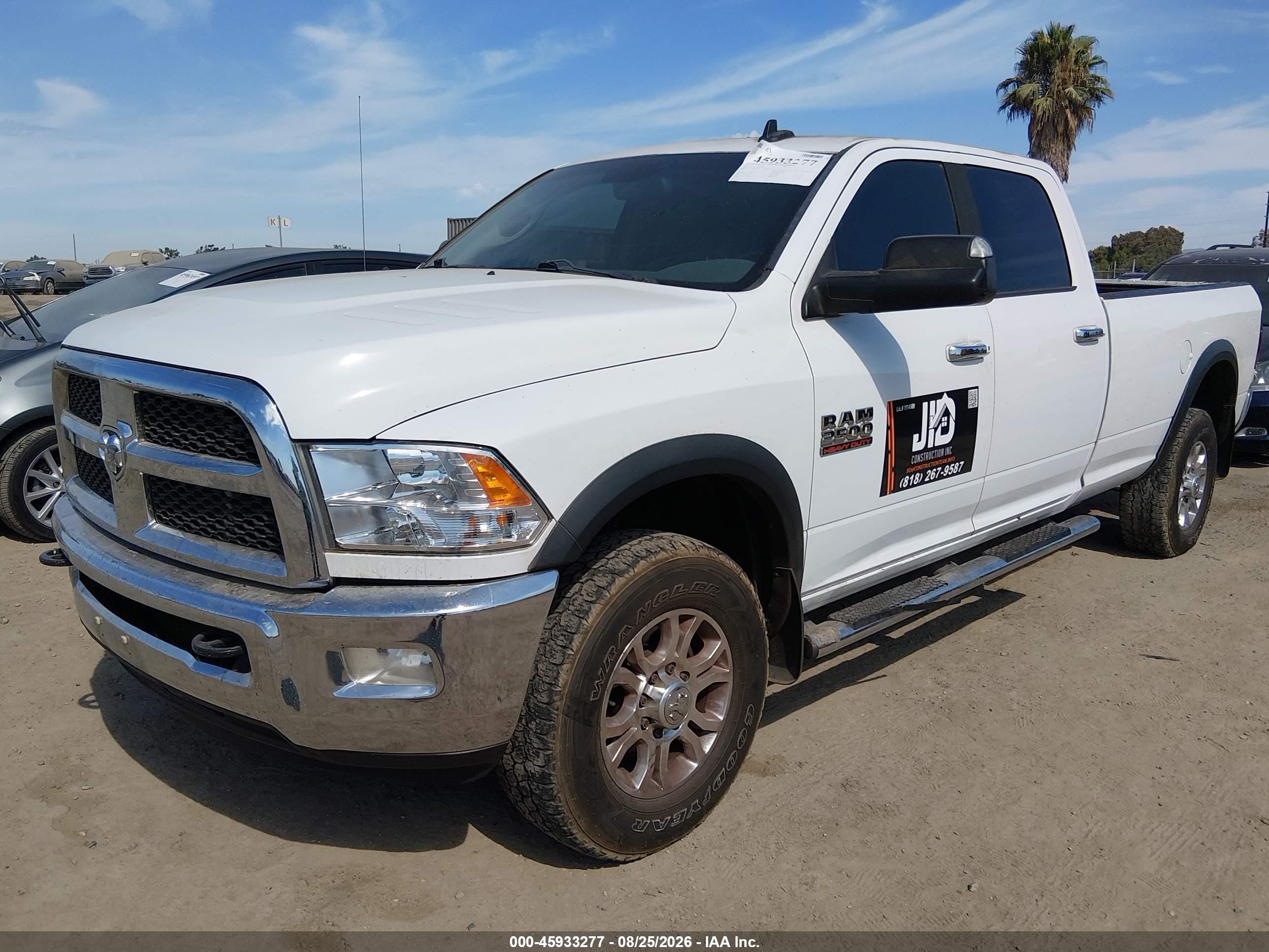 2013 Ram 2500 Slt White vin: 3C6UR5JL6DG538059