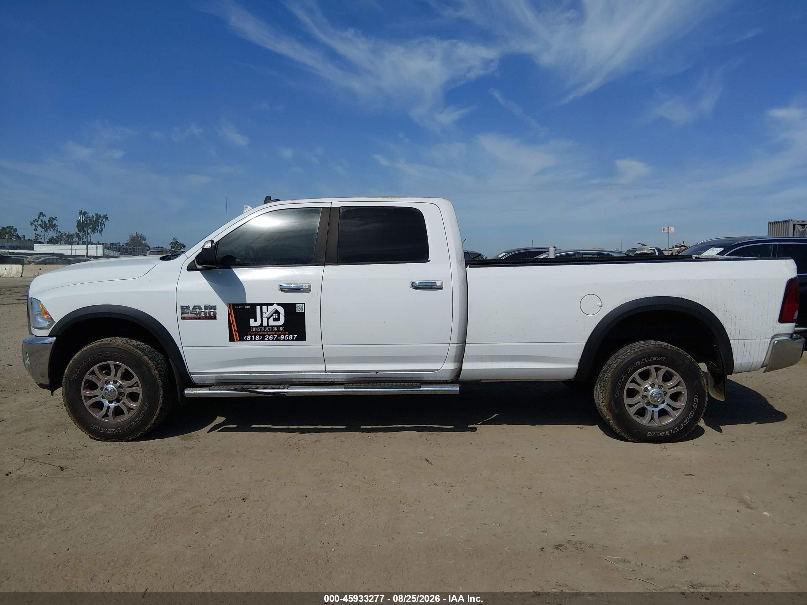 2013 Ram 2500 Slt White vin: 3C6UR5JL6DG538059