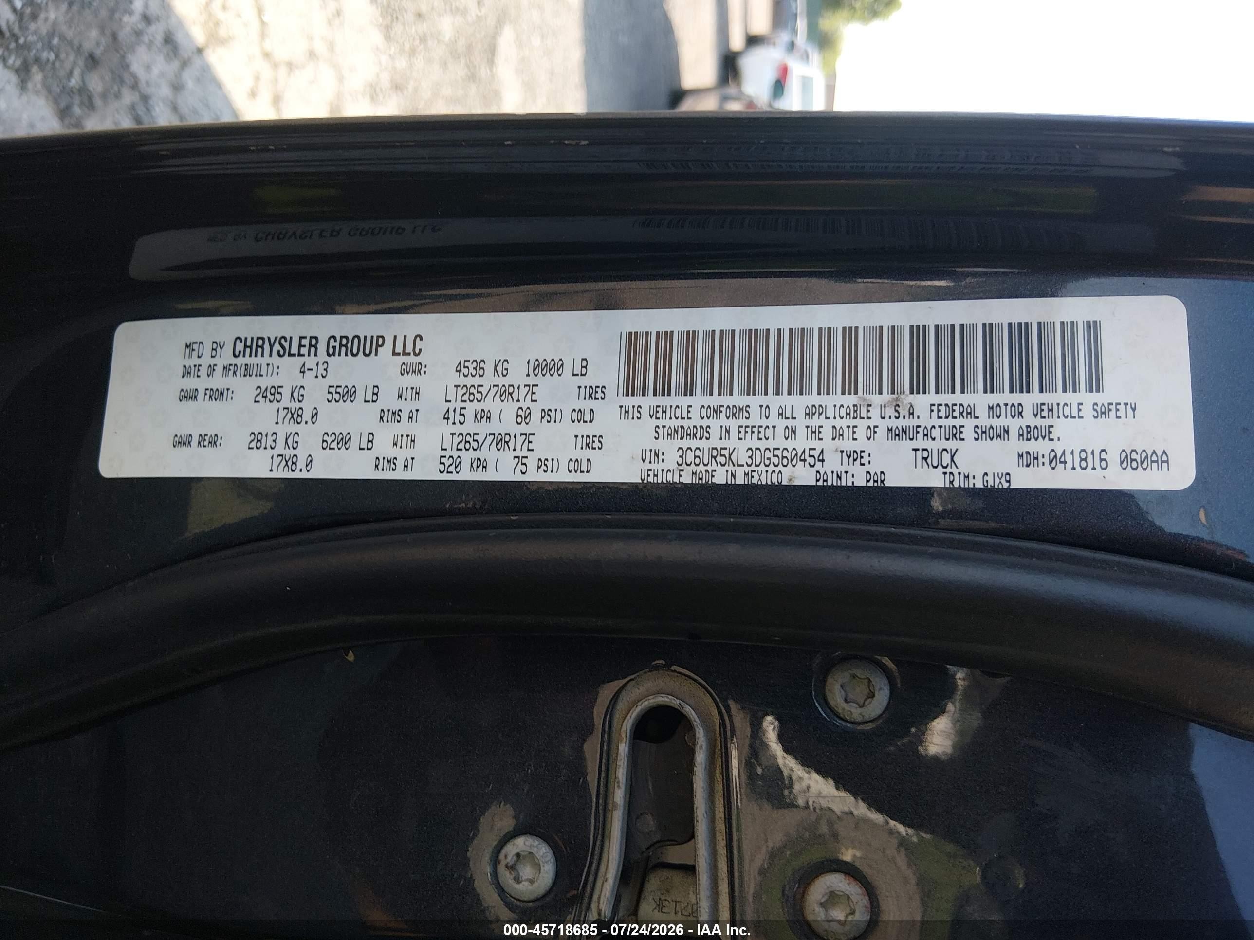 2013 Ram 2500 Laramie Blue vin: 3C6UR5KL3DG560454