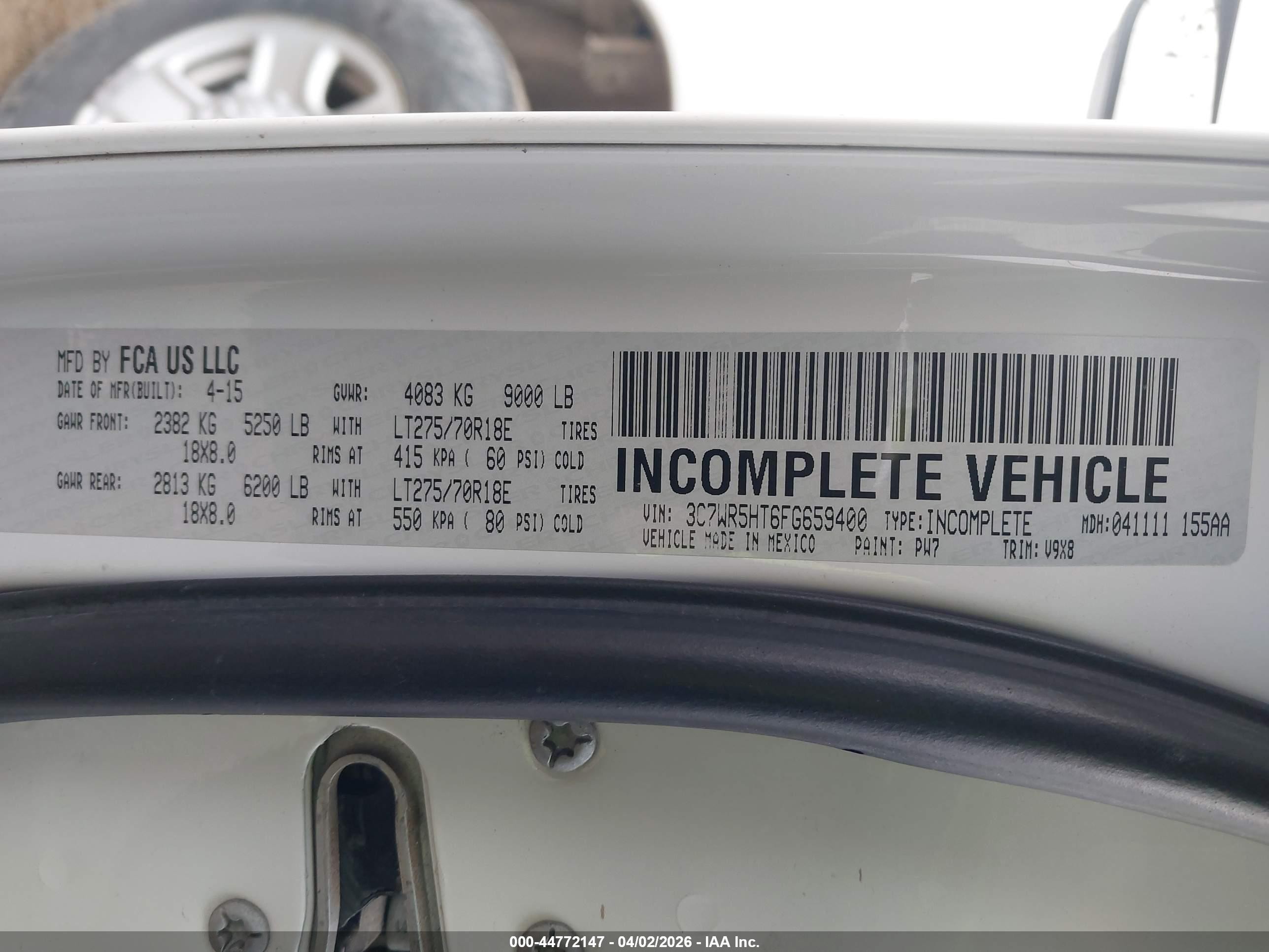2015 Ram 2500 Tradesman White vin: 3C7WR5HT6FG659400