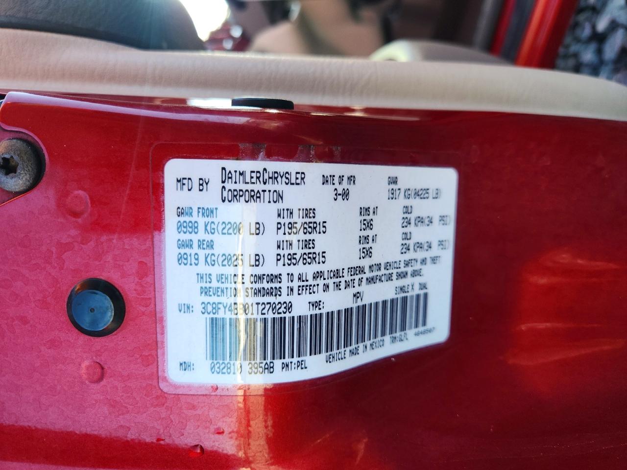 2001 Chrysler Pt Cruiser Красный vin: 3C8FY4BB01T270230
