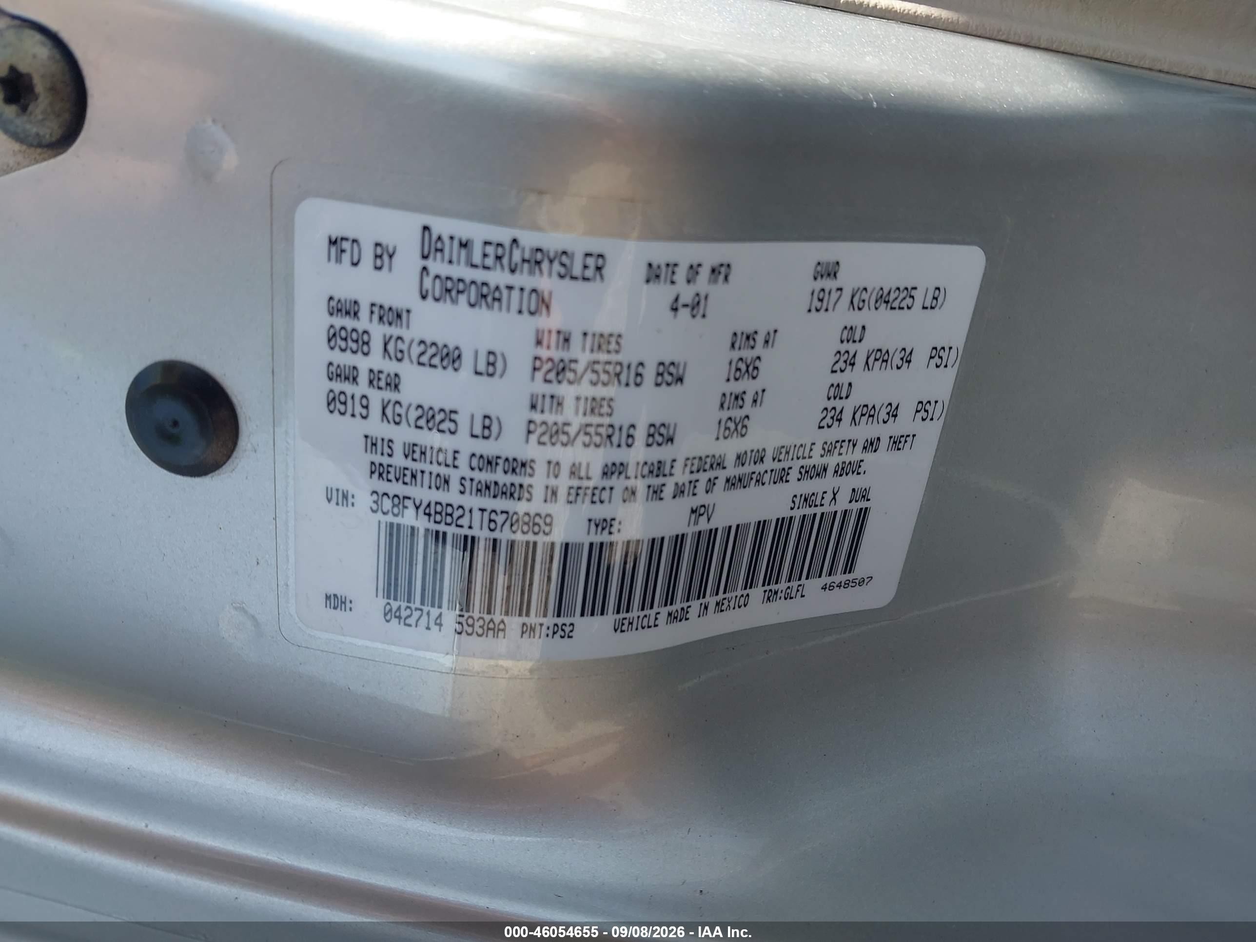 2001 Chrysler Pt Cruiser   Silver vin: 3C8FY4BB21T670869