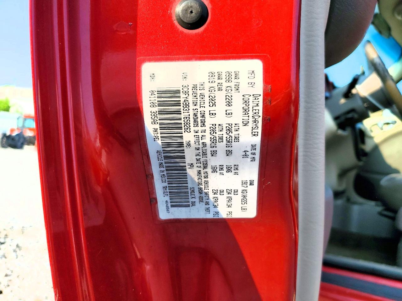 2001 Chrysler Pt Cruiser Red vin: 3C8FY4BB31T658262