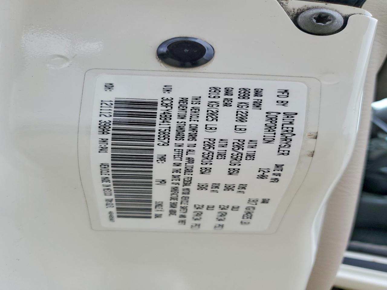 2001 Chrysler Pt Cruiser Белый vin: 3C8FY4BB41T589579