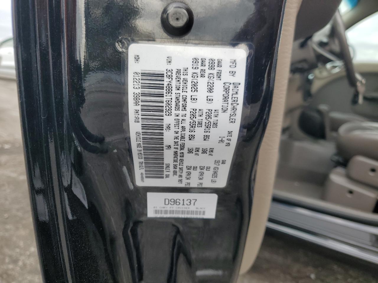 2001 Chrysler Pt Cruiser Black vin: 3C8FY4BB61T602929