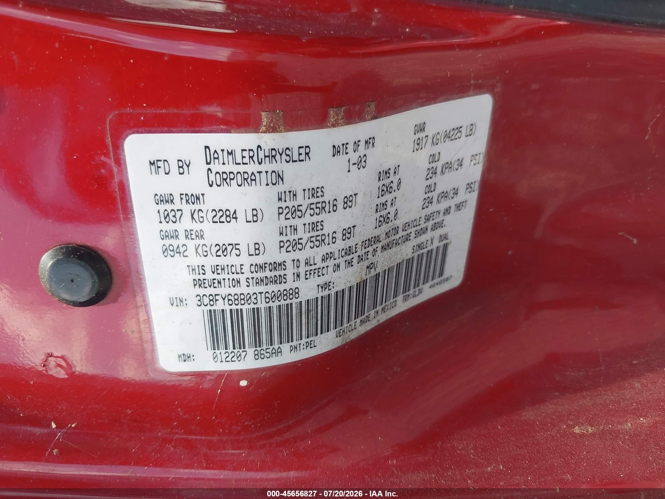 2003 Chrysler Pt Cruiser Limited Red vin: 3C8FY68B03T600888