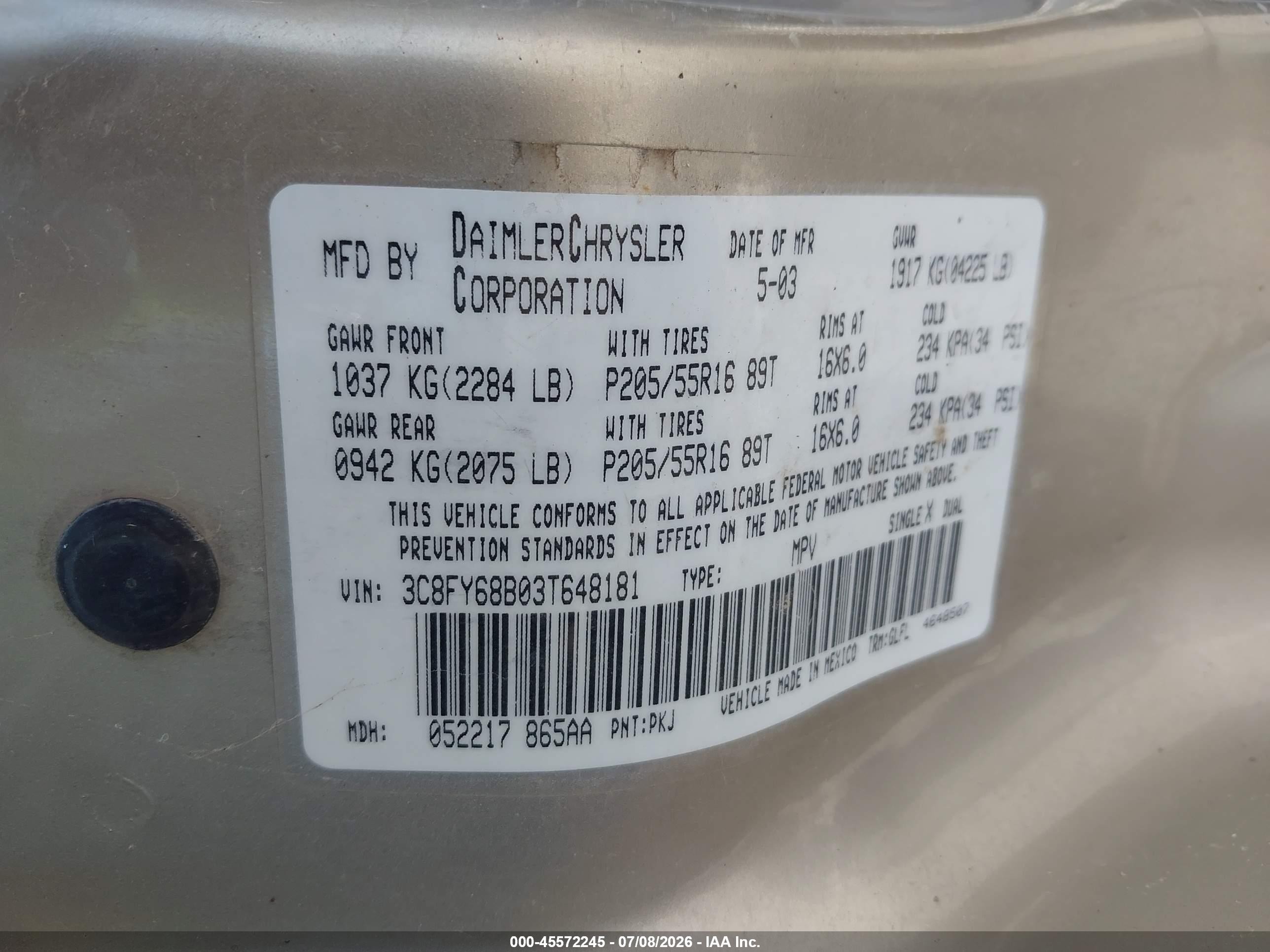 2003 Chrysler Pt Cruiser Limited Коричневый vin: 3C8FY68B03T648181