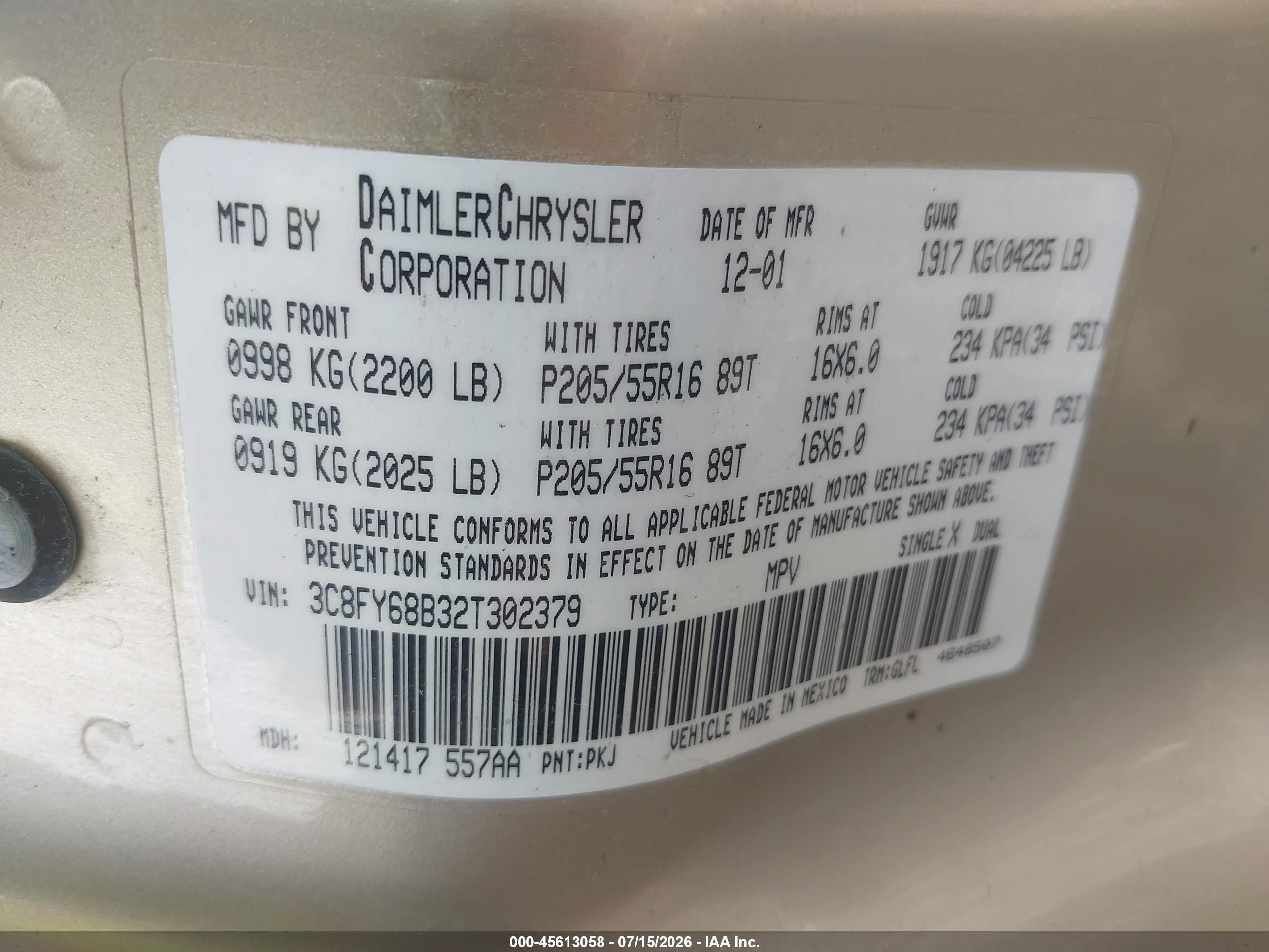 2002 Chrysler Pt Cruiser Limited Gold vin: 3C8FY68B32T302379