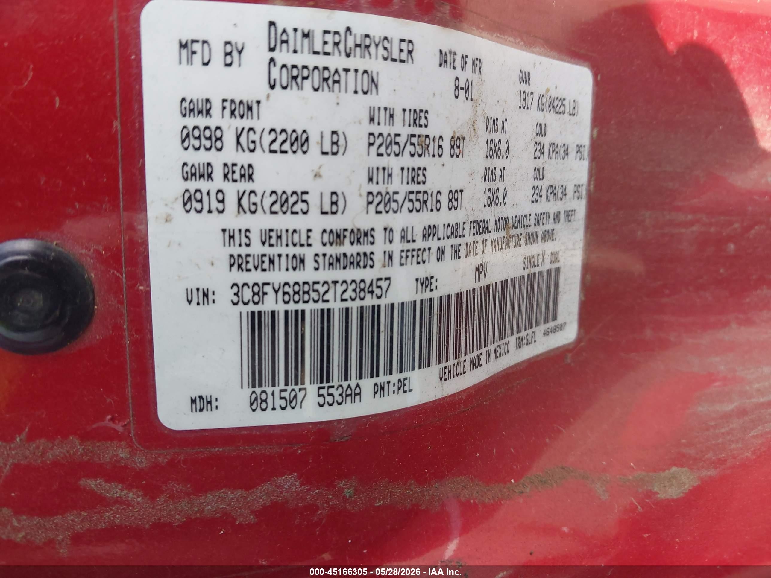 2002 Chrysler Pt Cruiser Limited Red vin: 3C8FY68B52T238457
