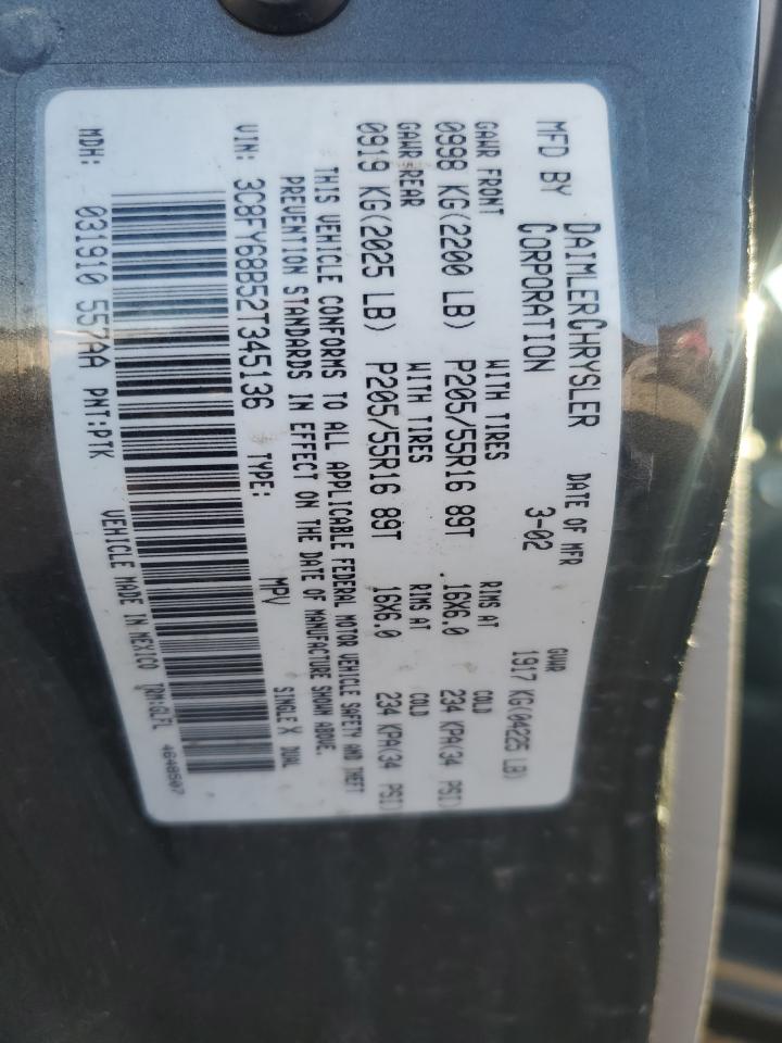 2002 Chrysler Pt Cruiser Limited Charcoal vin: 3C8FY68B52T345136