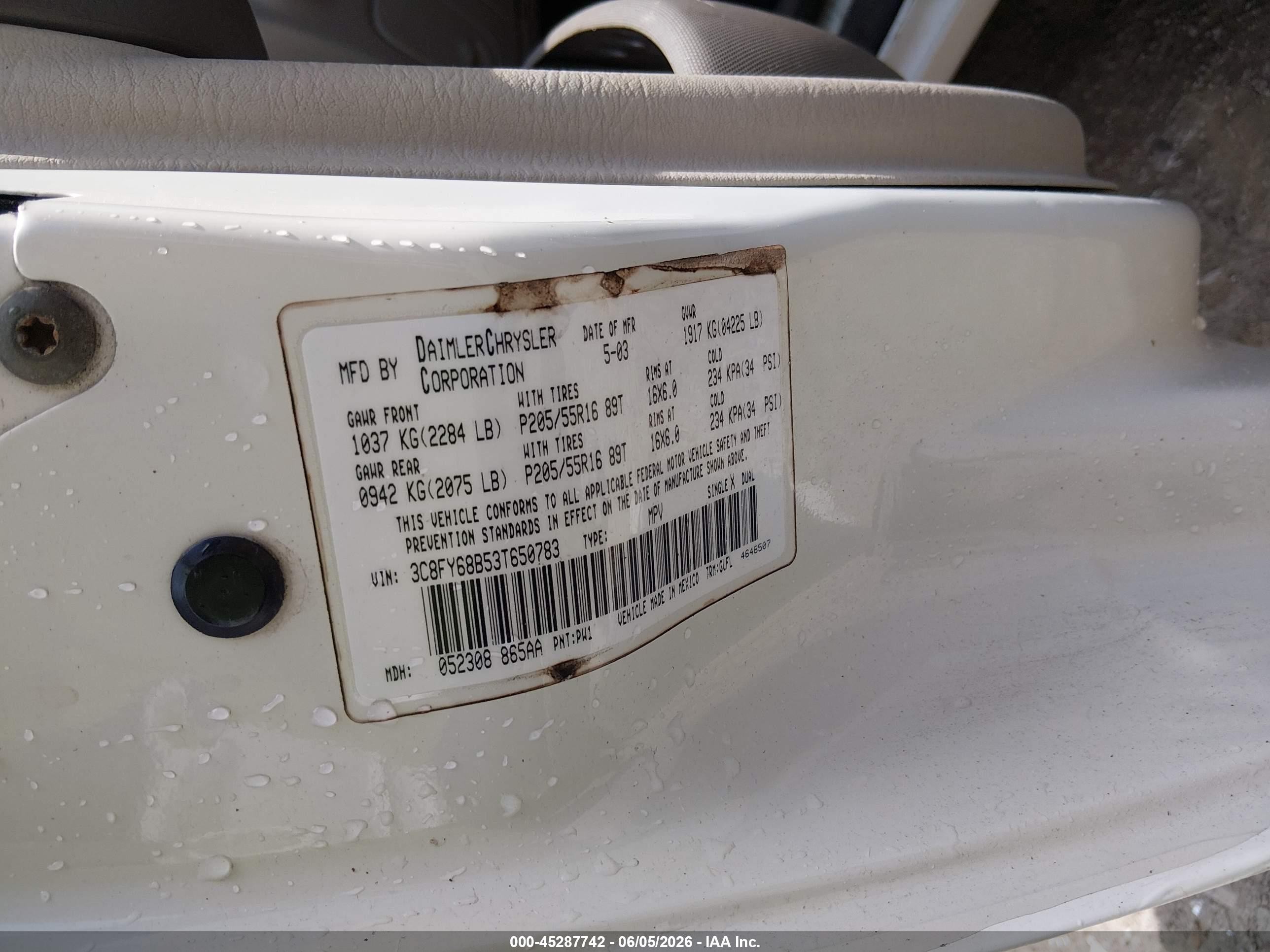 2003 Chrysler Pt Cruiser Limited White vin: 3C8FY68B53T650783