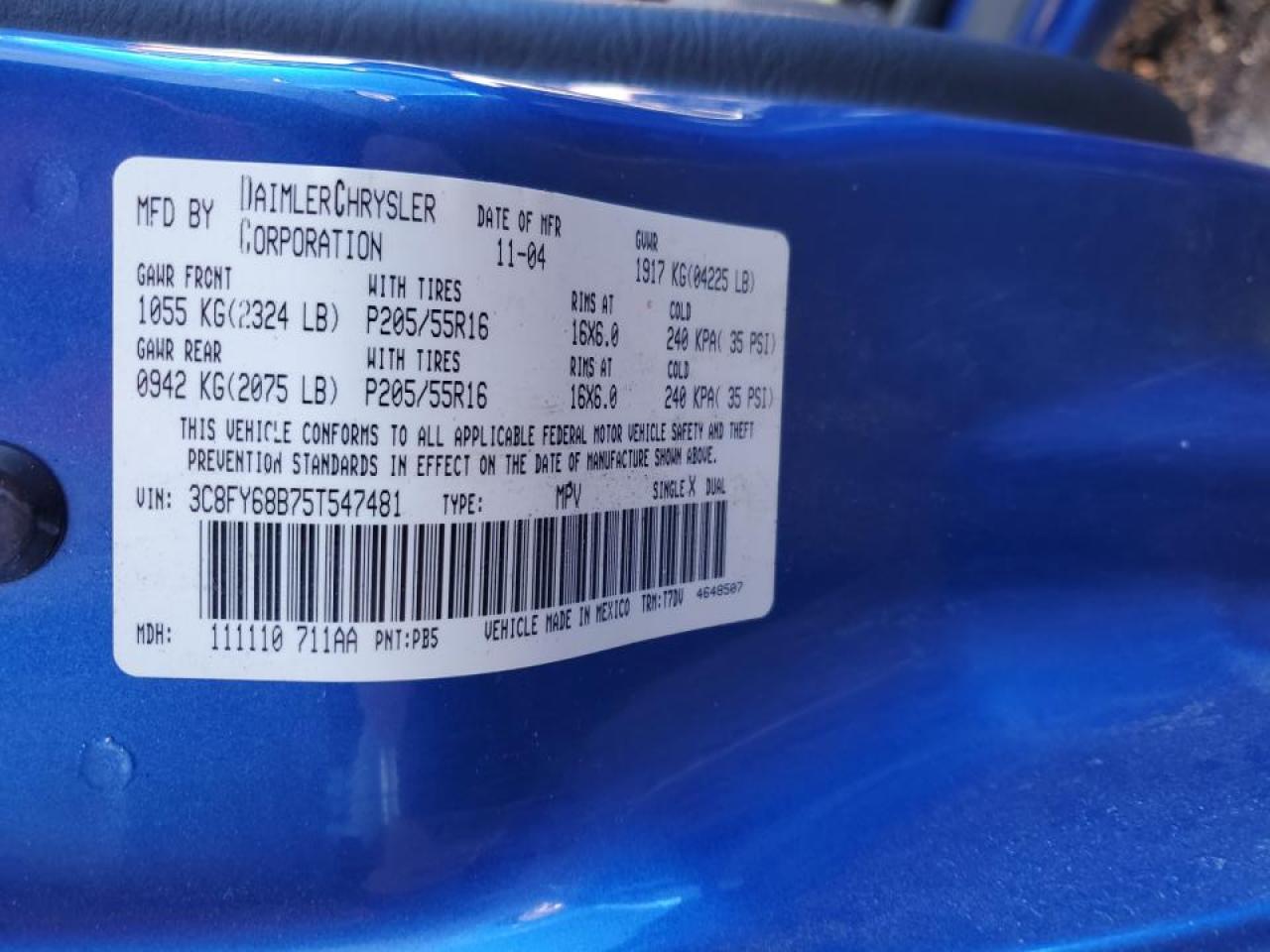 2005 Chrysler Pt Cruiser Limited Blue vin: 3C8FY68B75T547481