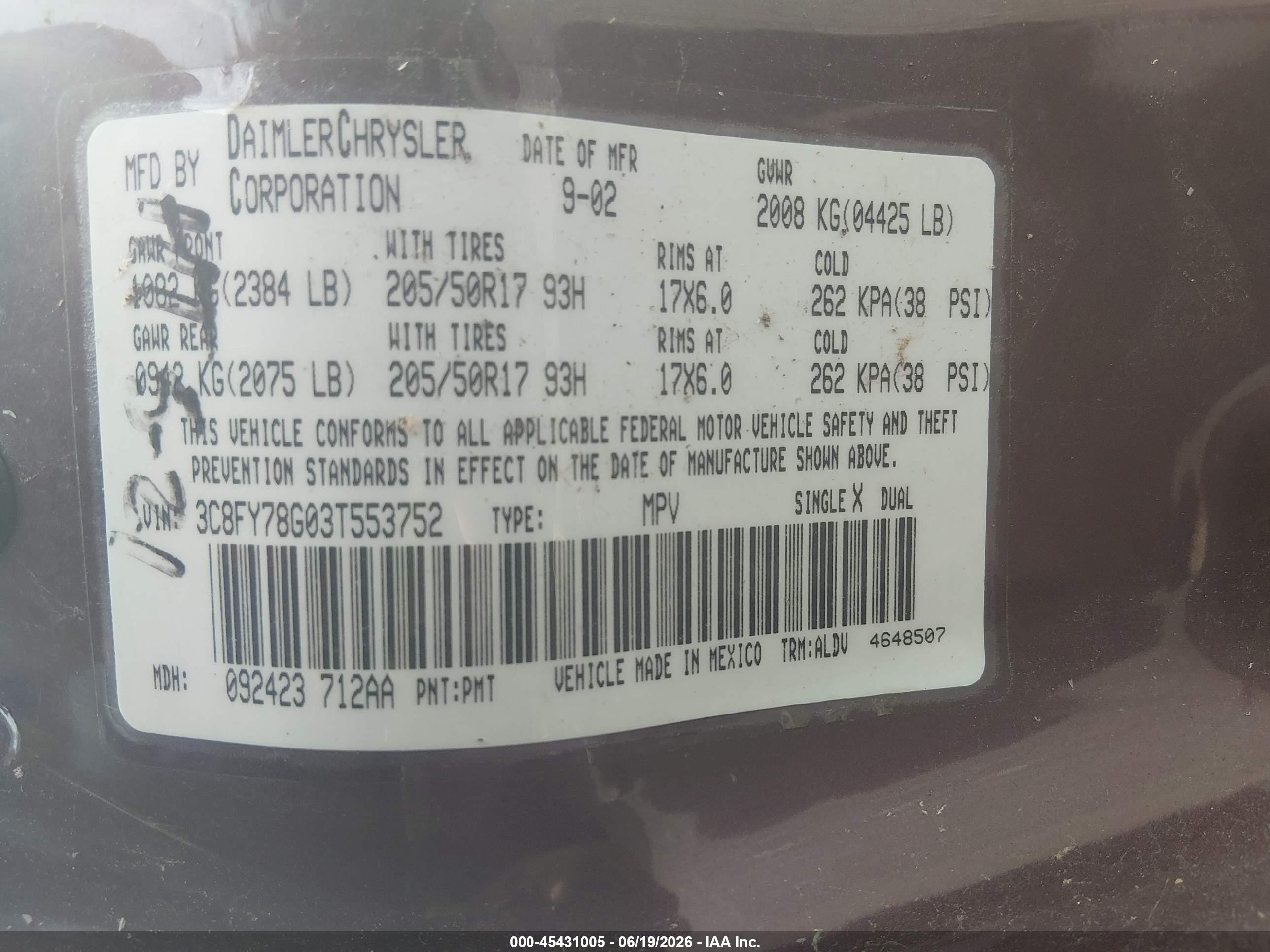 2003 Chrysler Pt Cruiser Gt Purple vin: 3C8FY78G03T553752