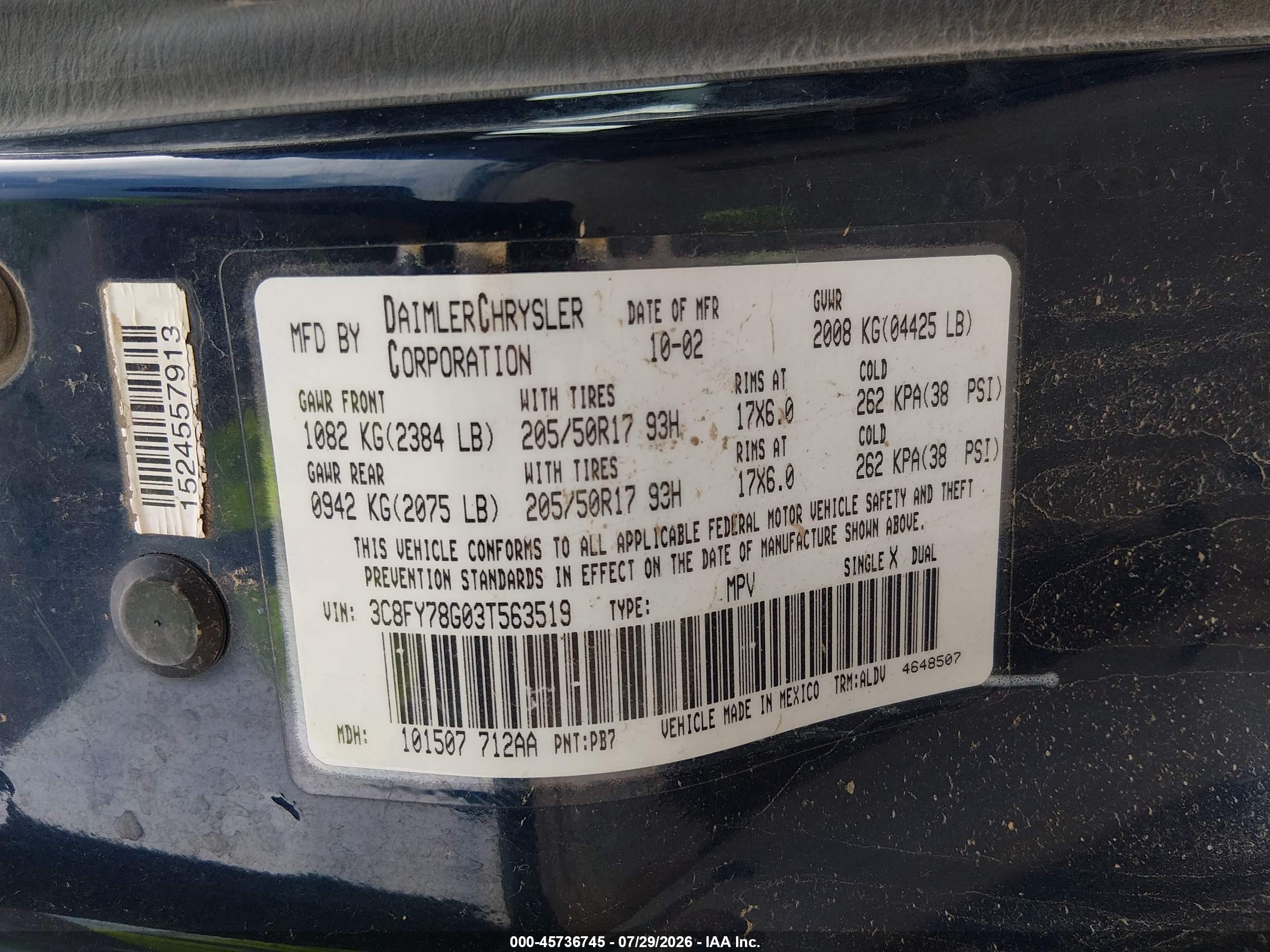 2003 Chrysler Pt Cruiser Gt Blue vin: 3C8FY78G03T563519