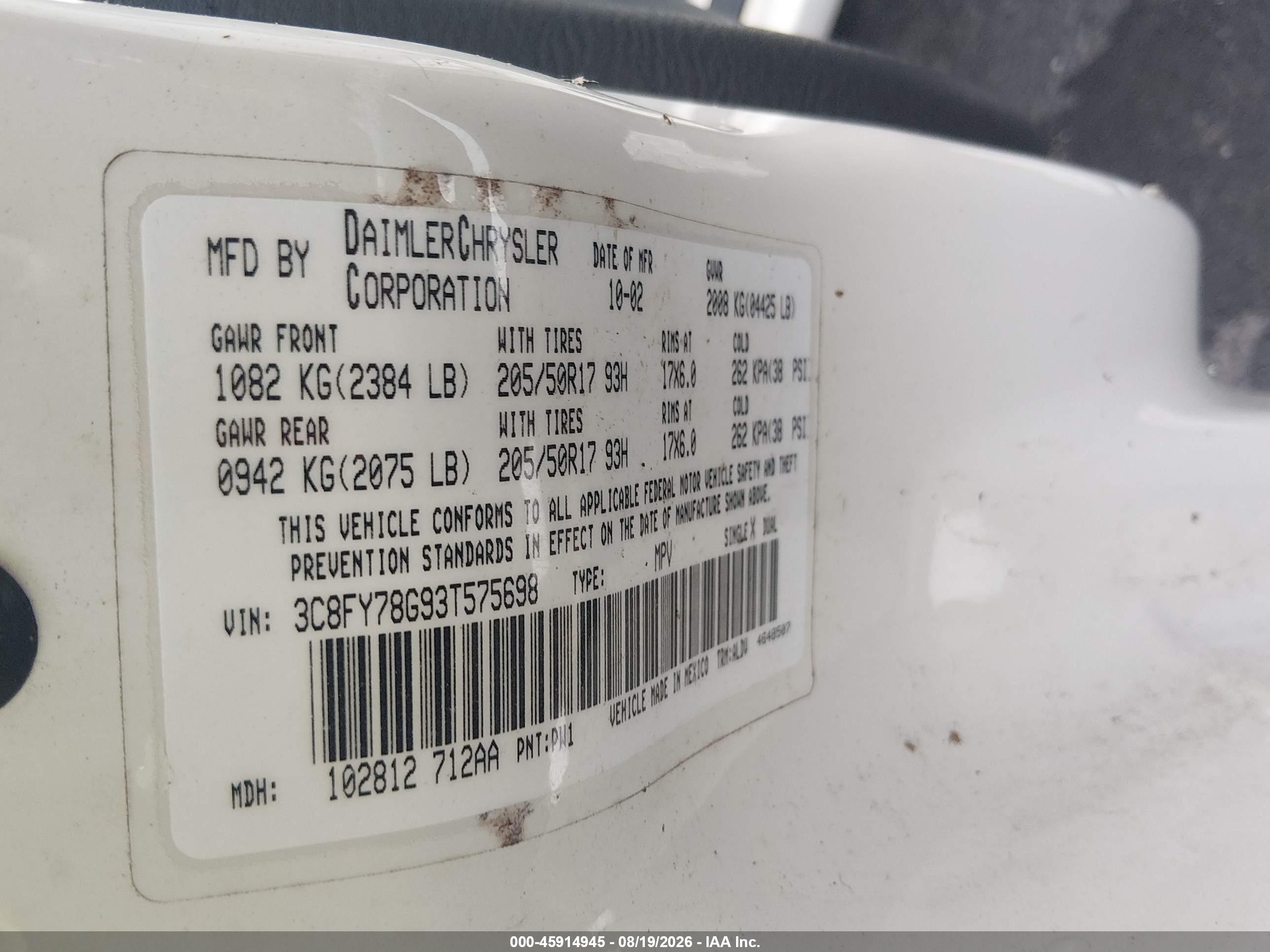 2003 Chrysler Pt Cruiser Gt White vin: 3C8FY78G93T575698