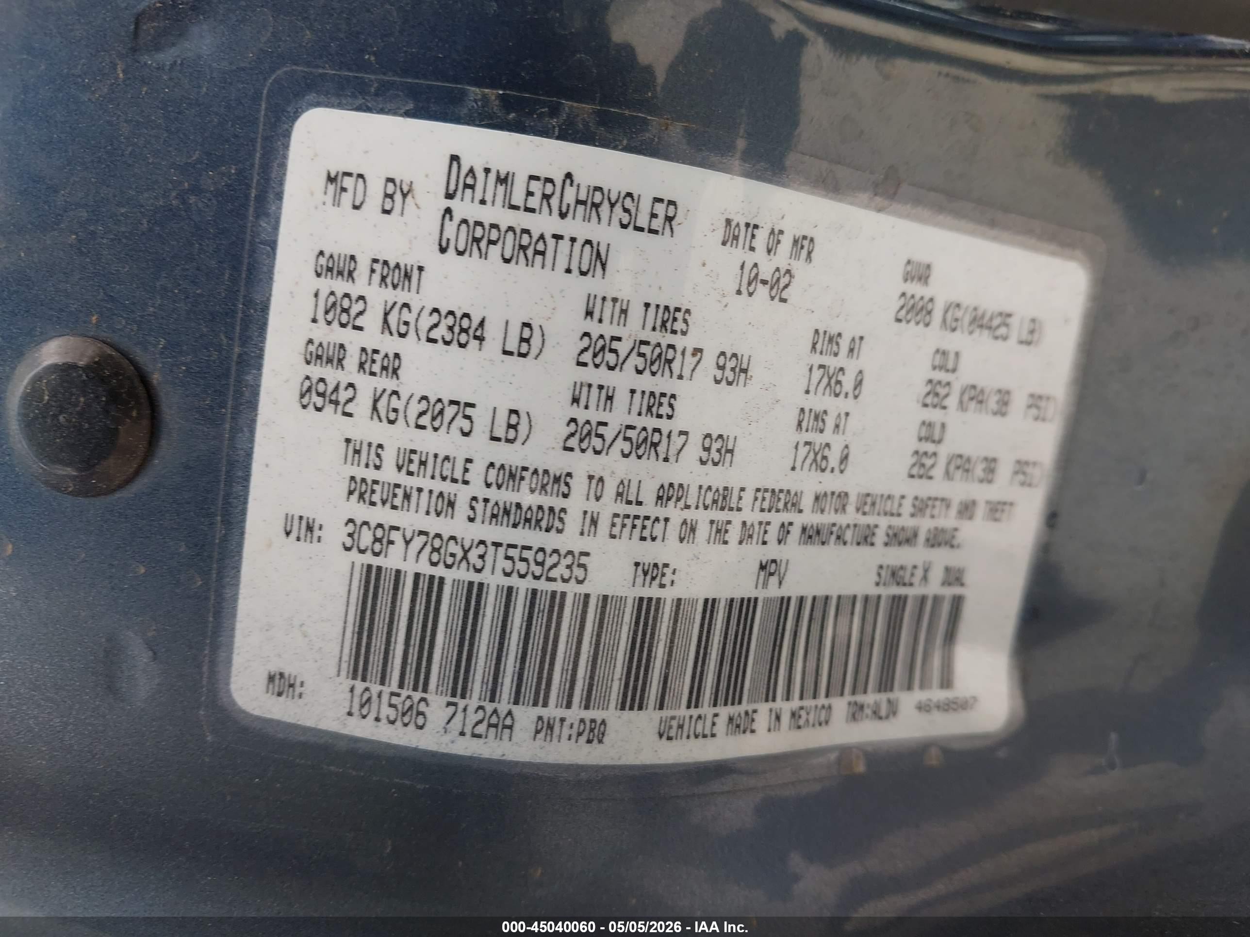 2003 Chrysler Pt Cruiser Gt Pewter vin: 3C8FY78GX3T559235
