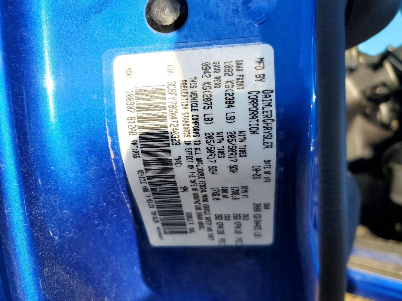 2004 Chrysler Pt Cruiser Gt Blue vin: 3C8FY78GX4T240323