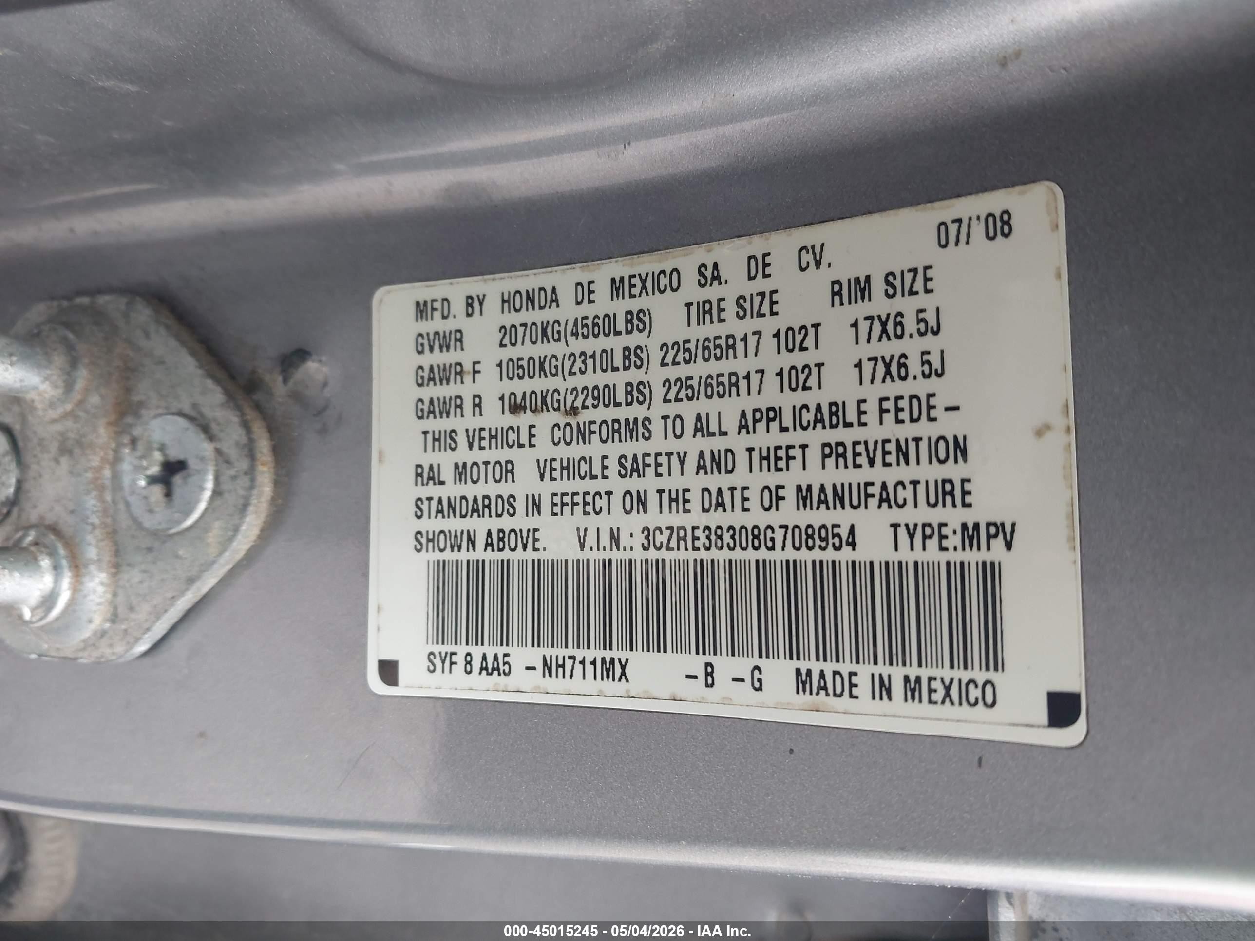 2008 Honda Cr-v Lx Silver vin: 3CZRE38308G708954