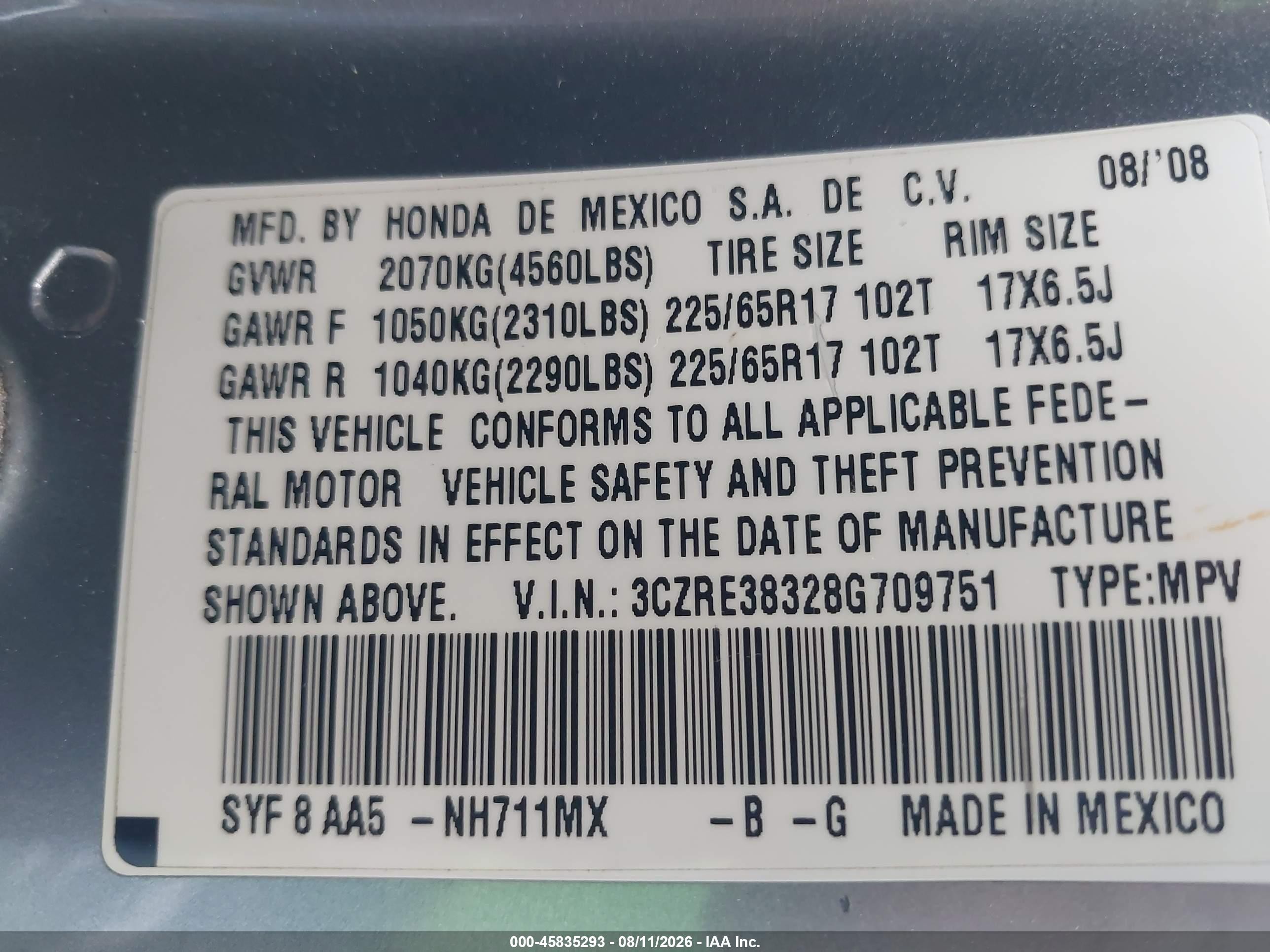 2008 Honda Cr-v Lx Silver vin: 3CZRE38328G709751