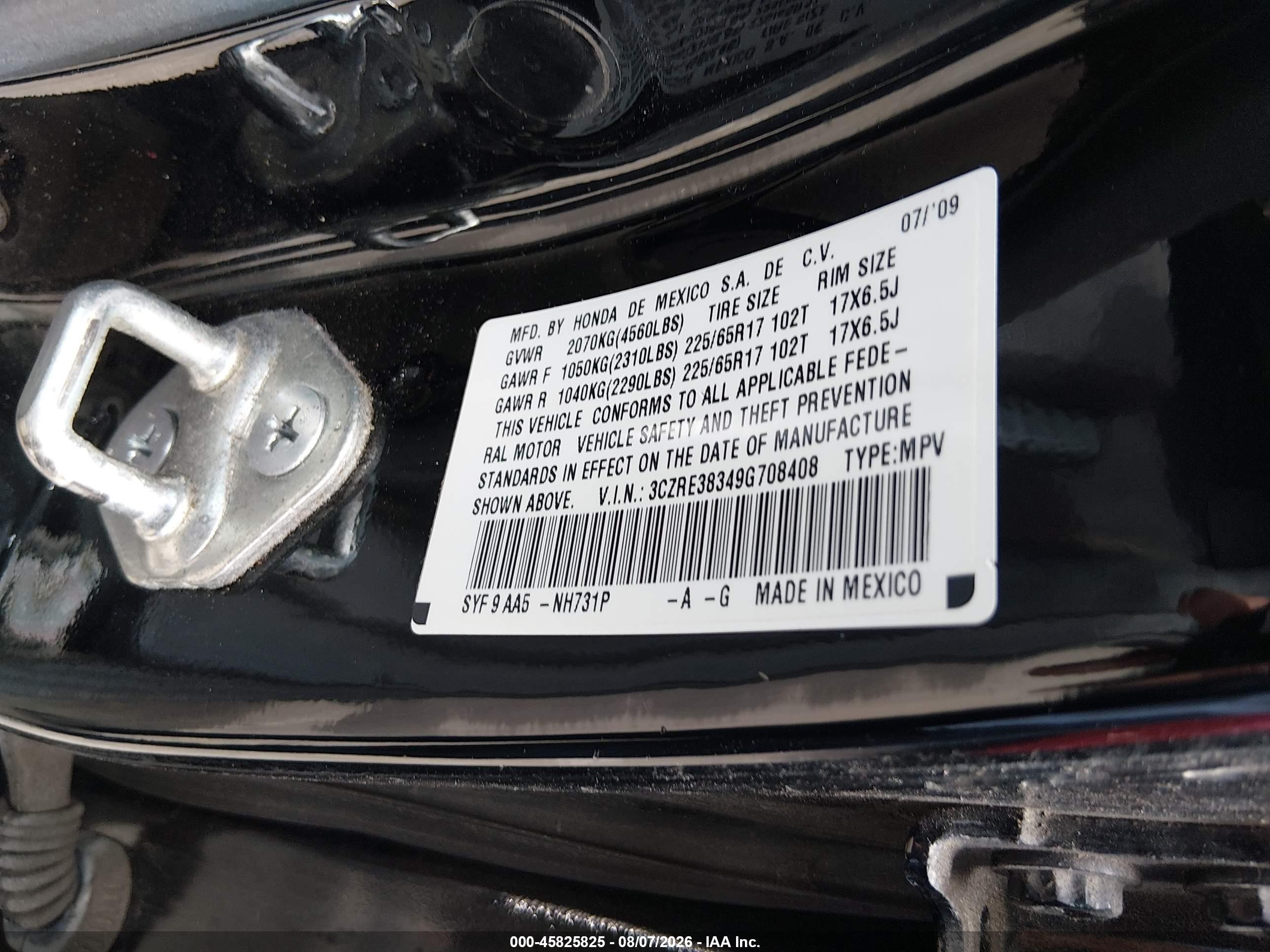 2009 Honda Cr-v Lx Black vin: 3CZRE38349G708408