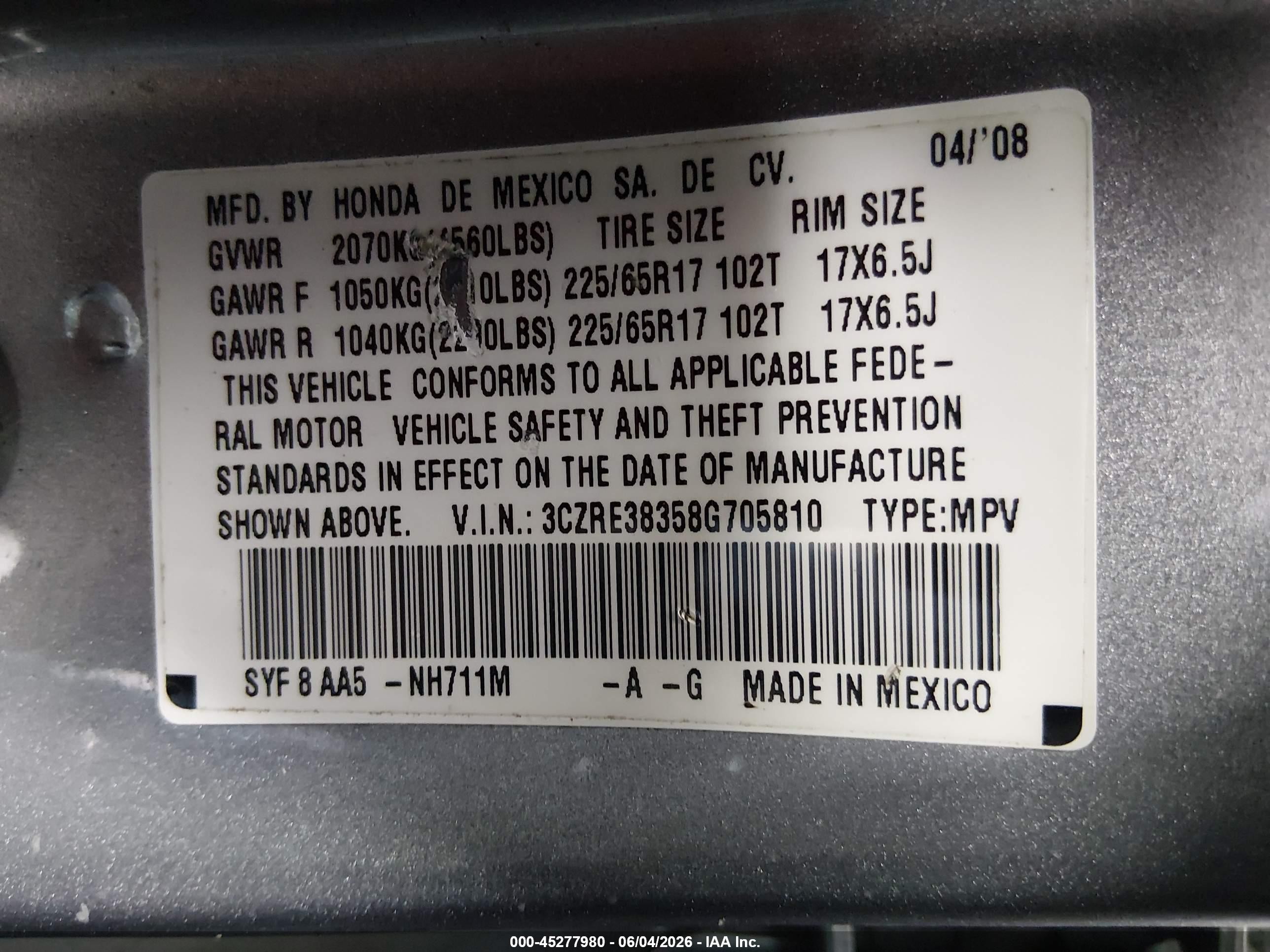 2008 Honda Cr-v Lx Silver vin: 3CZRE38358G705810