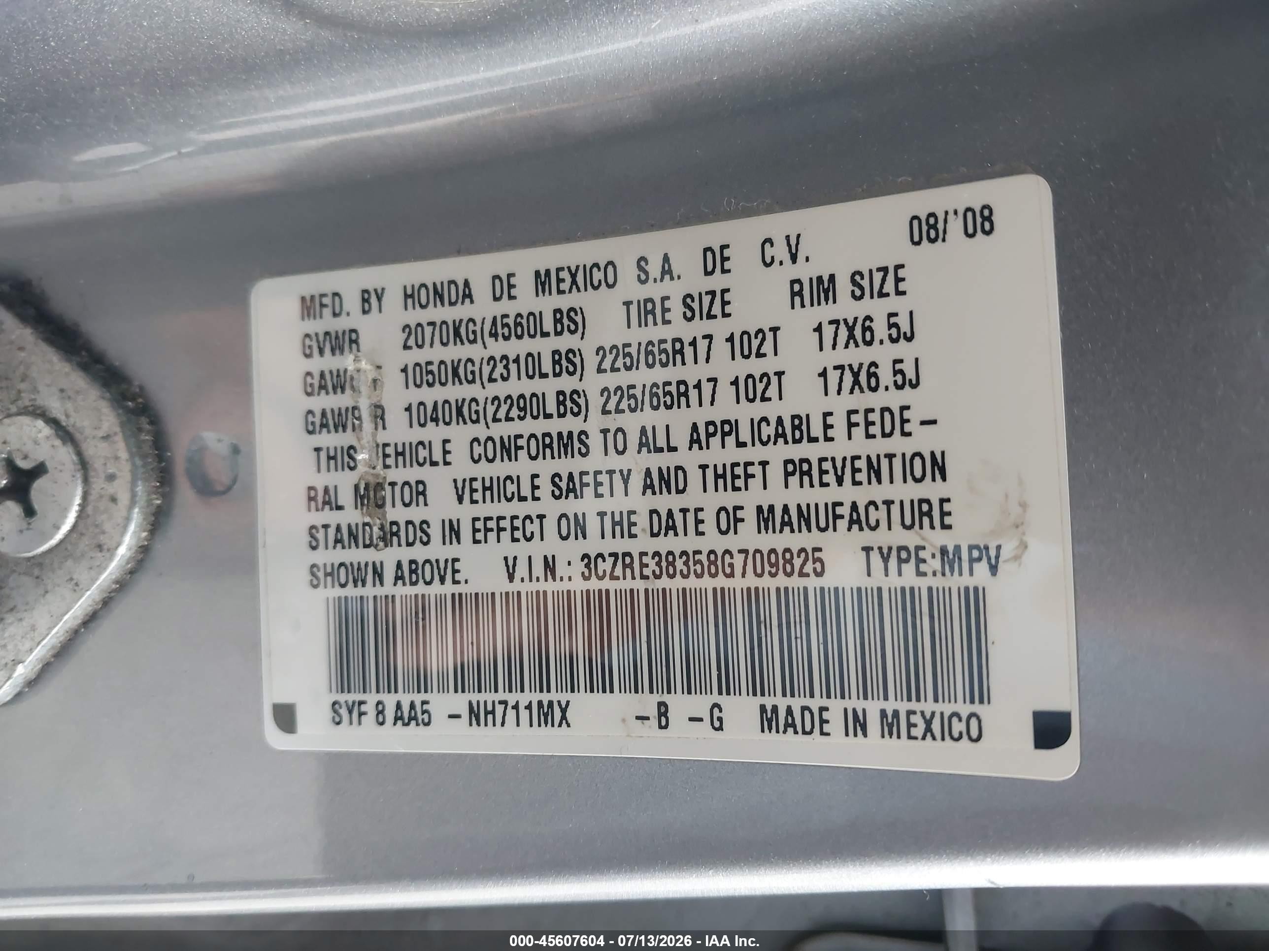 2008 Honda Cr-v Lx Silver vin: 3CZRE38358G709825