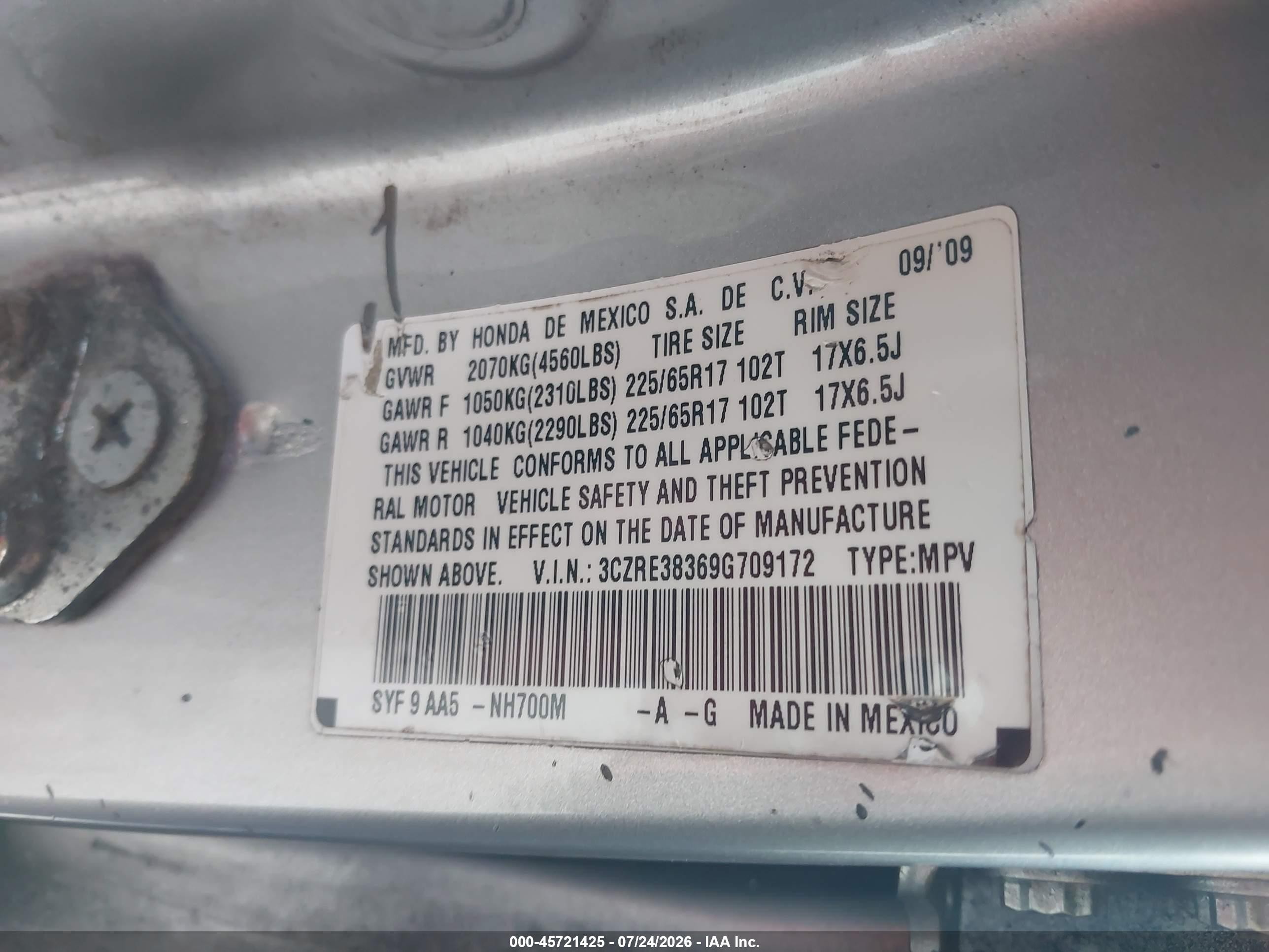 2009 Honda Cr-v Lx Серебряный vin: 3CZRE38369G709172