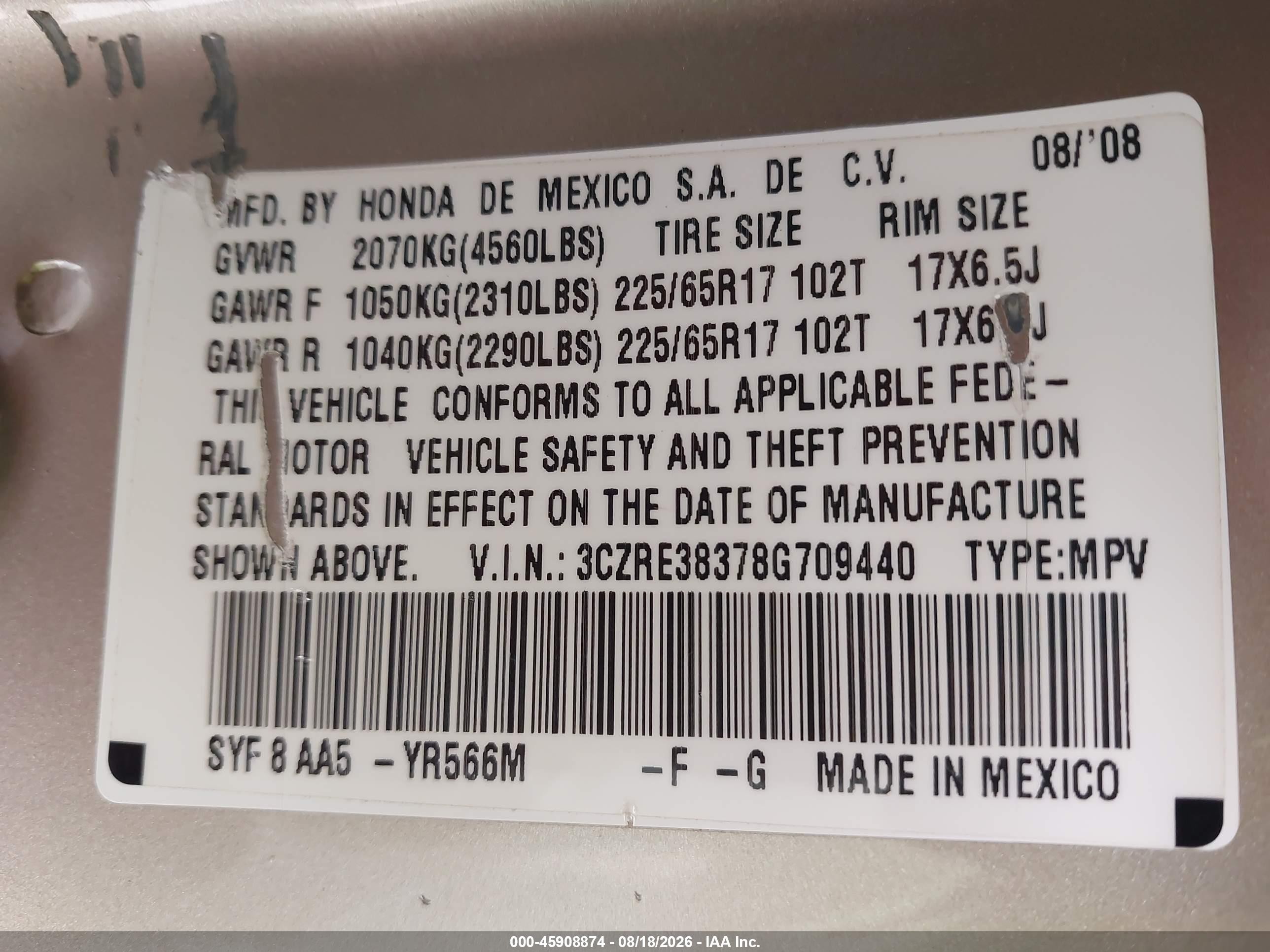 2008 Honda Cr-v Lx Золотой vin: 3CZRE38378G709440