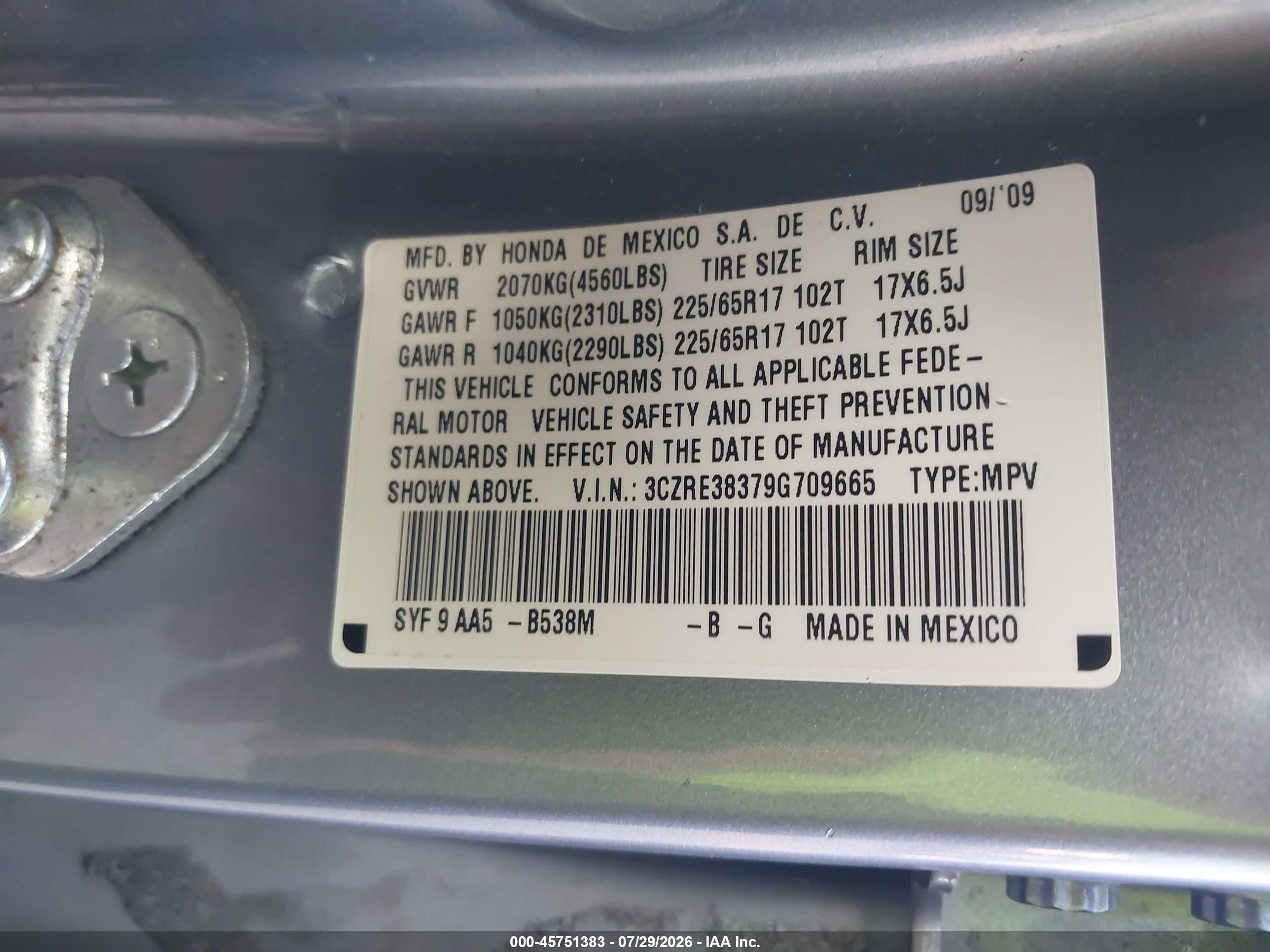 2009 Honda Cr-v Lx Silver vin: 3CZRE38379G709665