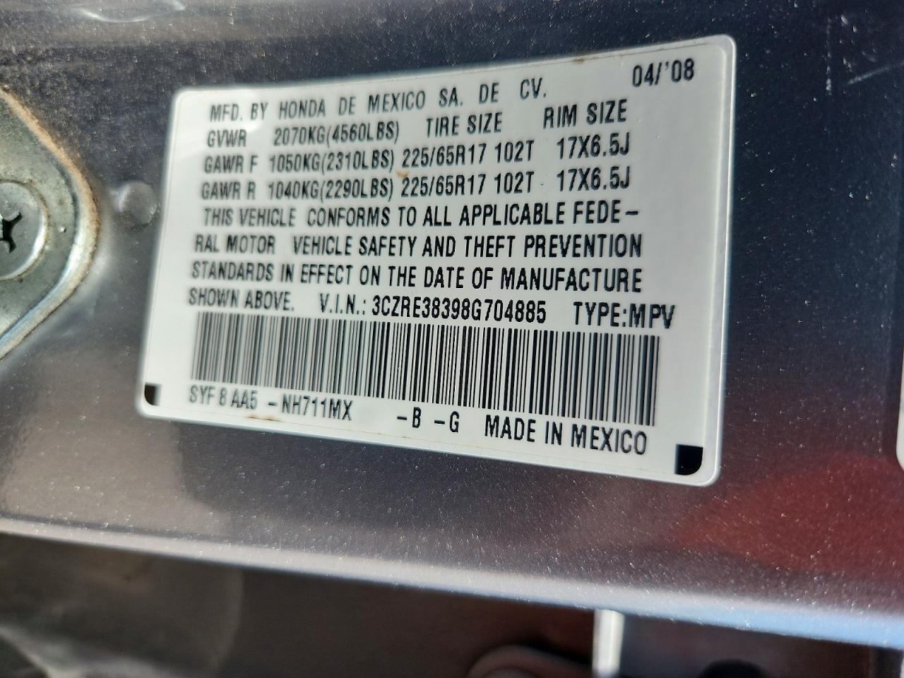 2008 Honda Cr-v Lx Silver vin: 3CZRE38398G704885