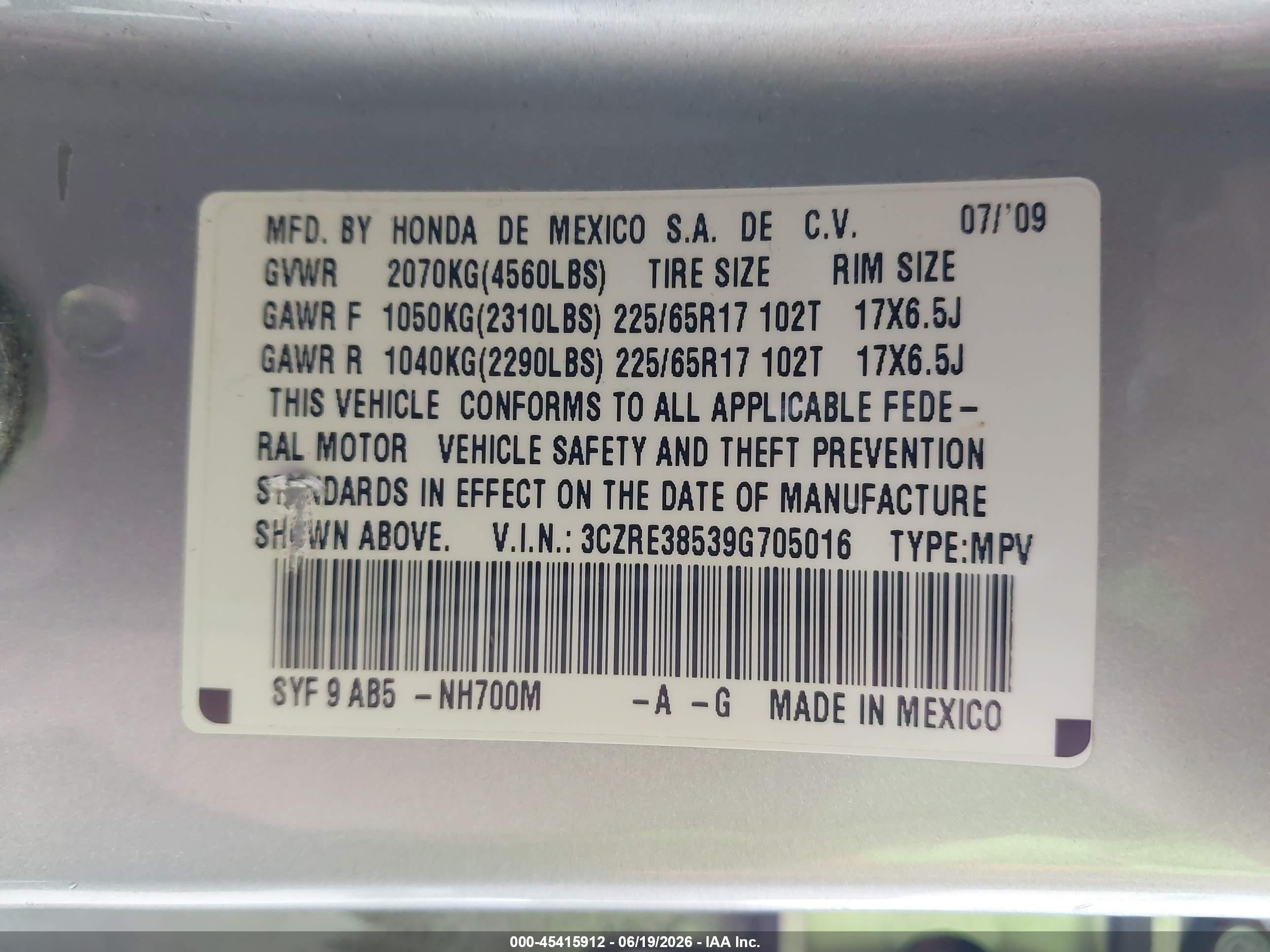 2009 Honda Cr-v Ex Silver vin: 3CZRE38539G705016