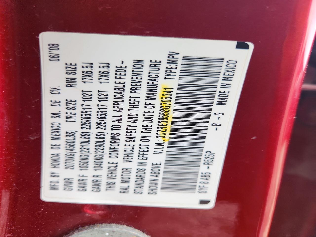 2008 Honda Cr-v Ex Maroon vin: 3CZRE38558G705341
