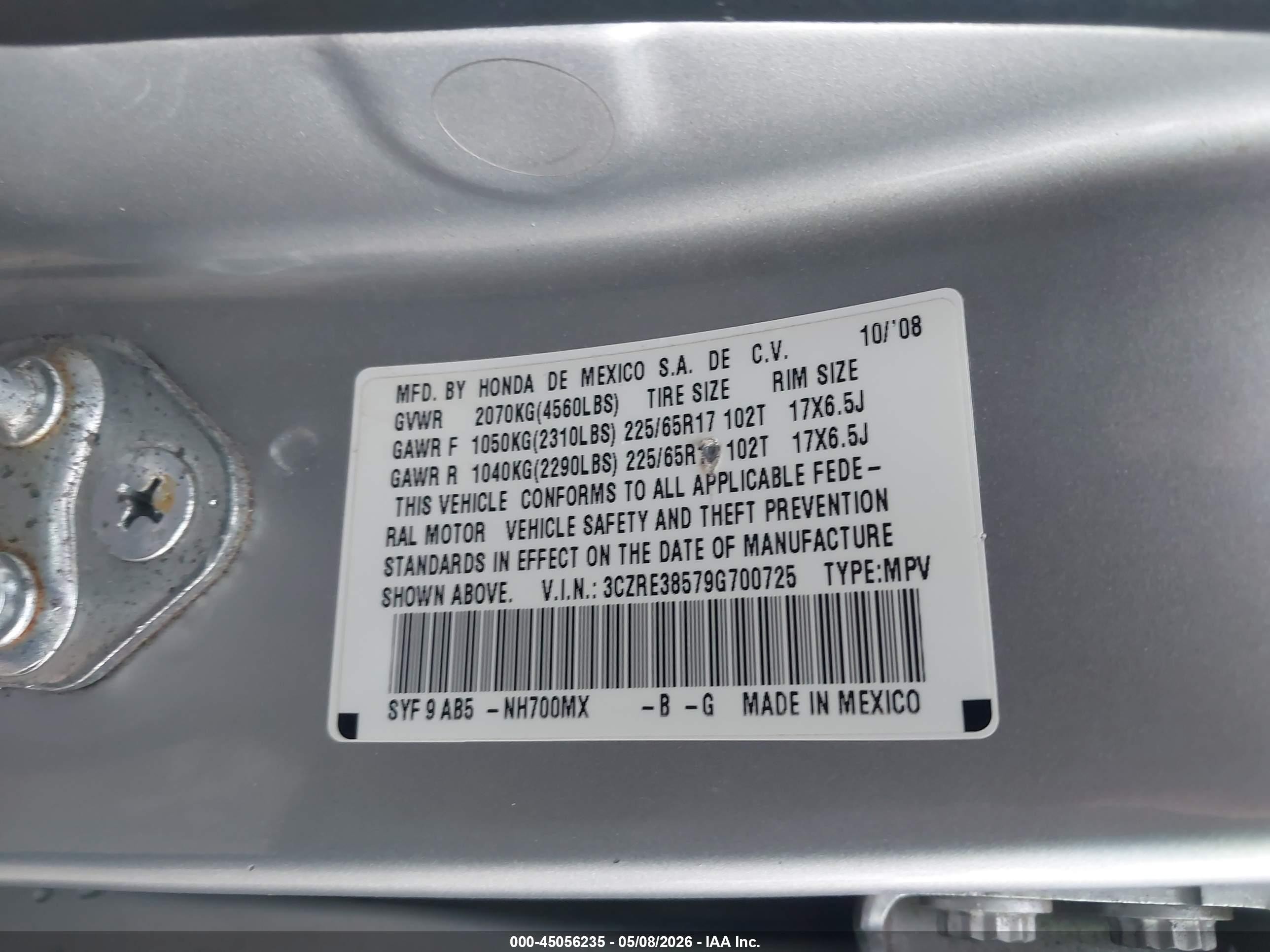 2009 Honda Cr-v Ex Silver vin: 3CZRE38579G700725