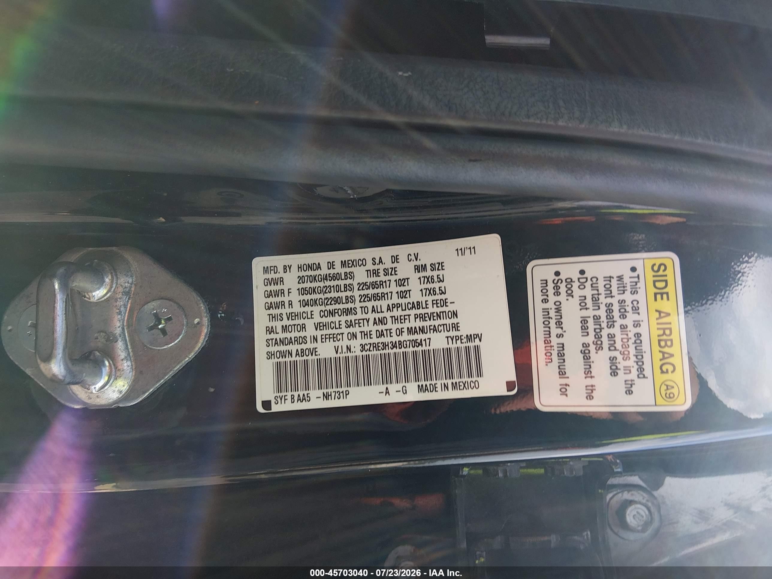2011 Honda Cr-v Lx Black vin: 3CZRE3H34BG705417