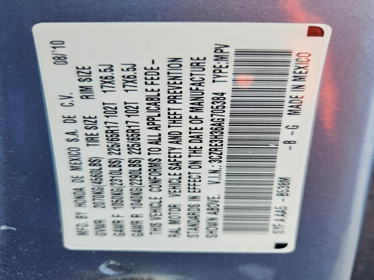 2010 Honda Cr-v Lx Blue vin: 3CZRE3H36AG705384
