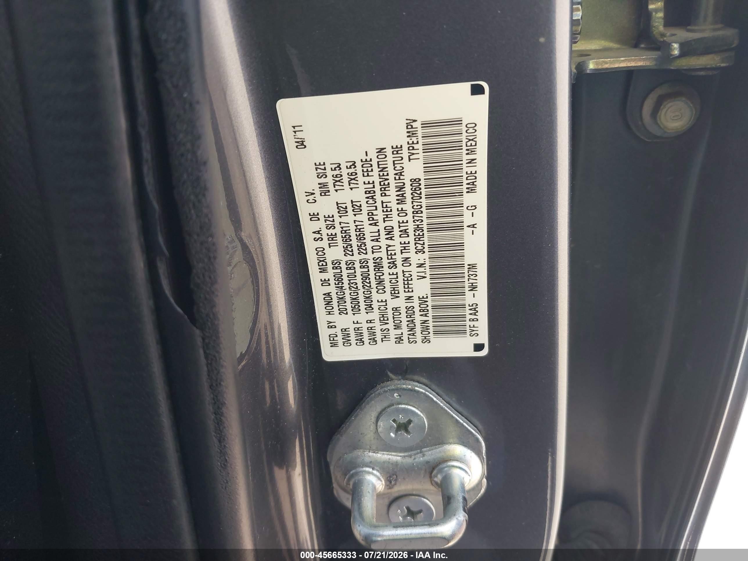 2011 Honda Cr-v Lx Gray vin: 3CZRE3H37BG702608